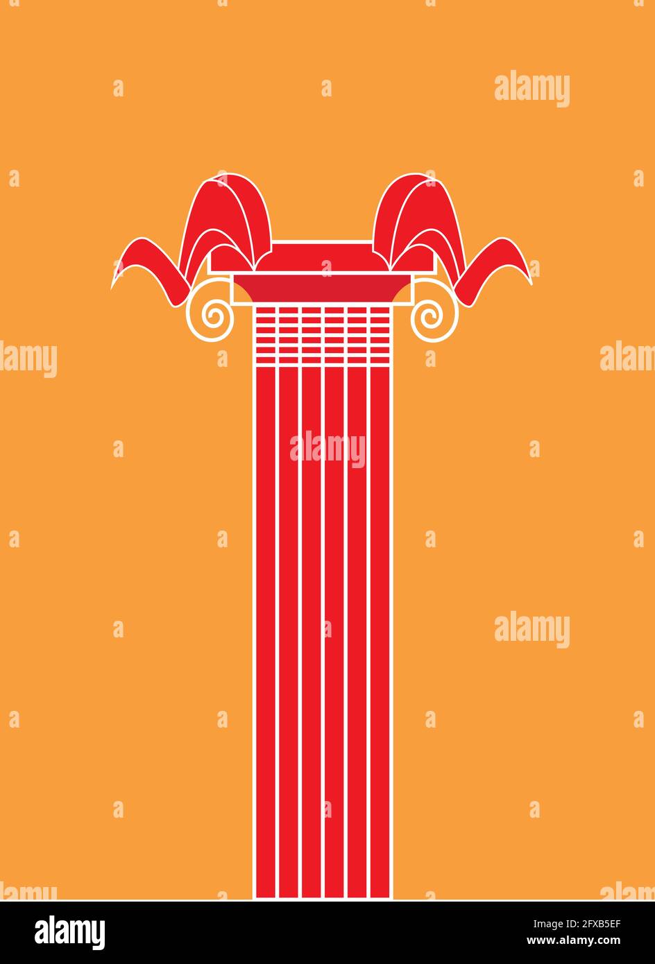 illustration d'un pilier avec les cornes du diable au sur fond jaune Illustration de Vecteur