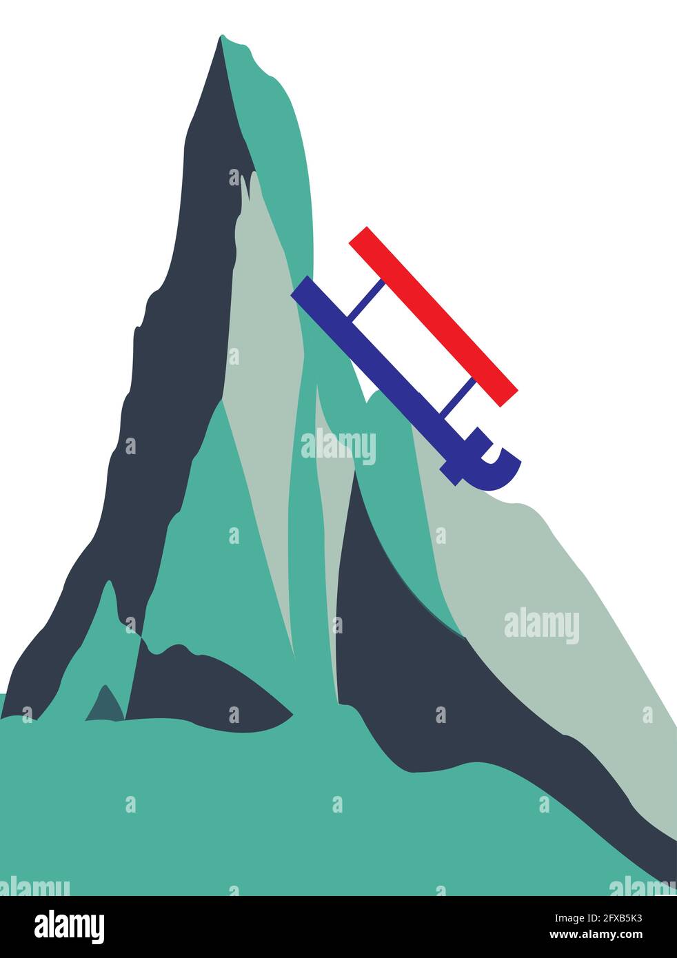 illustration d'un traîneau fait d'une icône de médias sociaux glissant sur une montagne, isolée sur un fond blanc Illustration de Vecteur