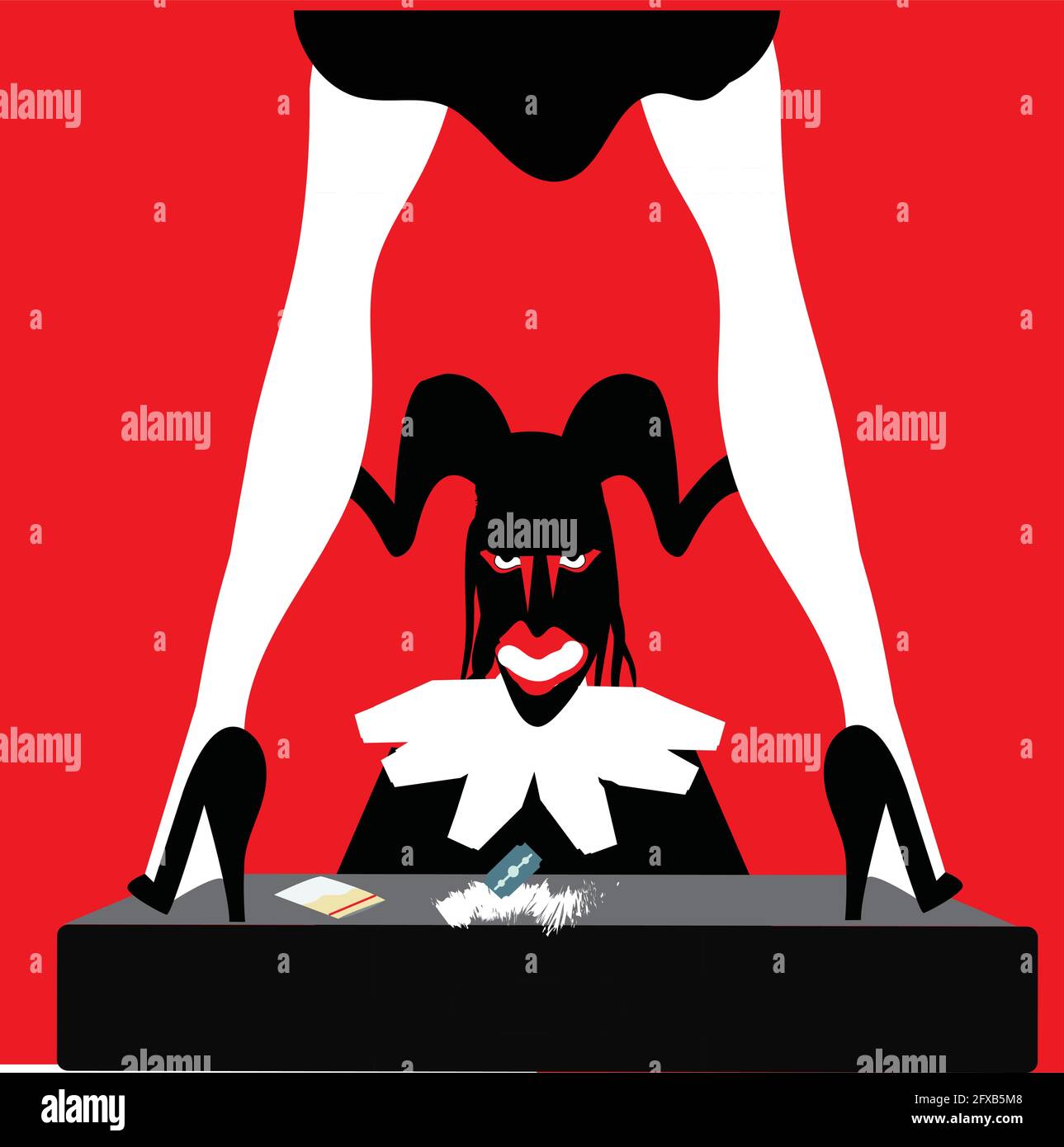 illustration d'une jeune femme dansant devant le diable et drogues sur la table Illustration de Vecteur
