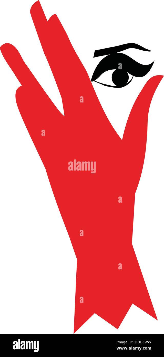 illustration d'une jeune fille qui a l'air mystérieuse à travers son gant rouge, isolée sur blanc Illustration de Vecteur
