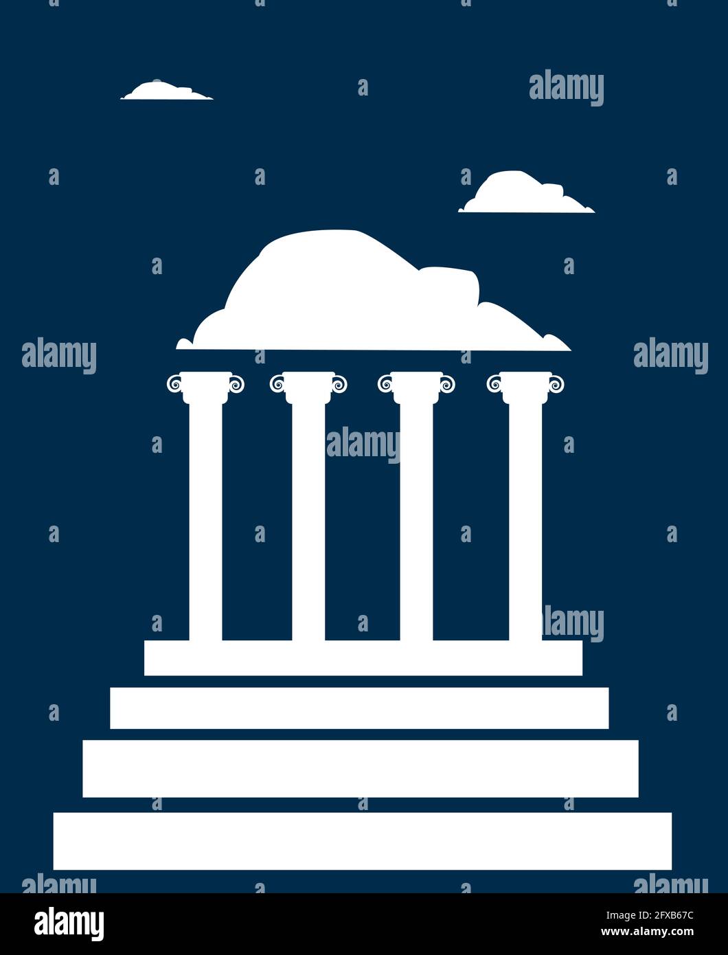 Illustration de l'Acropole avec l'idée conceptuelle d'un toit en nuages, sur fond bleu Illustration de Vecteur