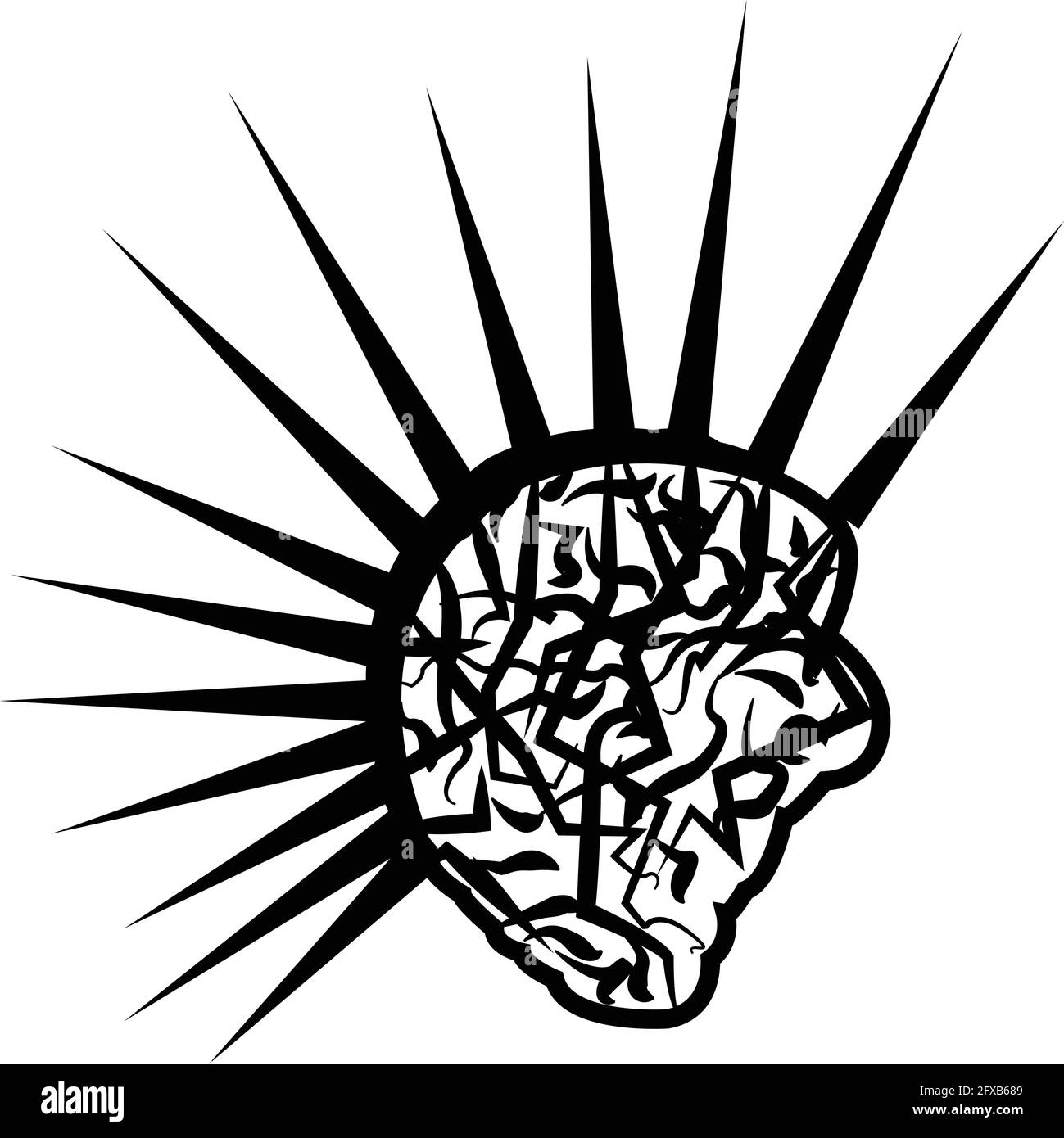 illustration d'un cerveau d'une star du rock et de son besoin d'exprimer la liberté et l'esprit de l'homme, isolé sur blanc Illustration de Vecteur