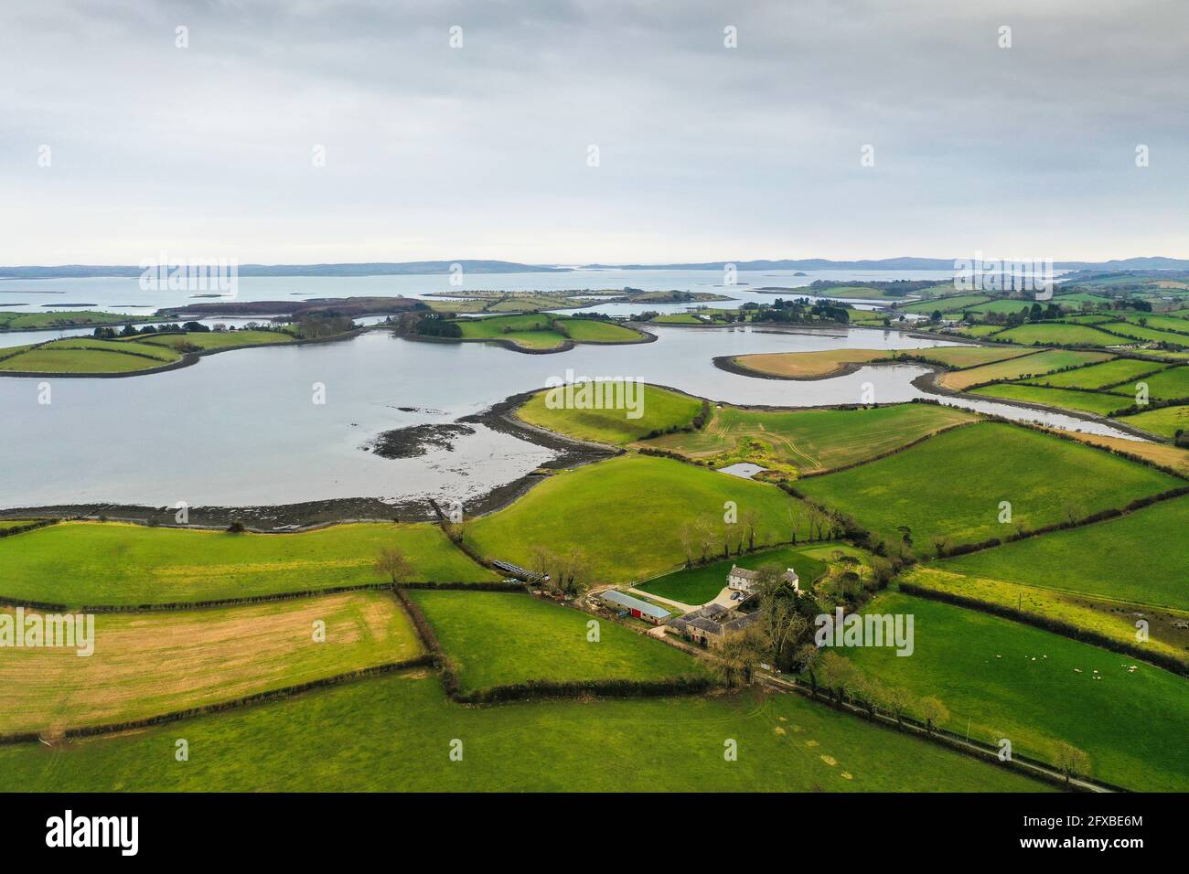 Vue aérienne de drone au-dessus de Strangford Lough Banque D'Images