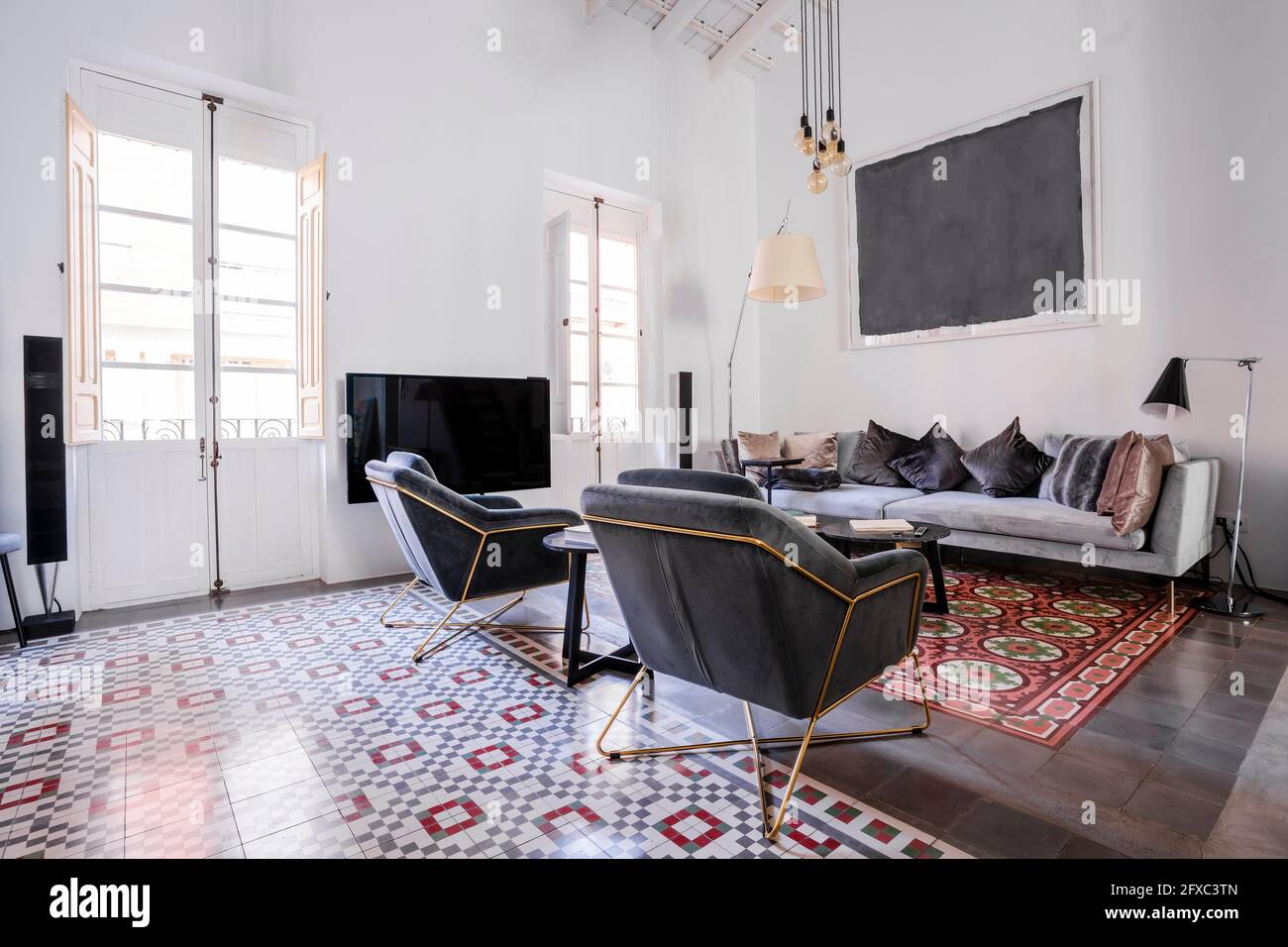 Intérieur de l'appartement loft avec mobilier Banque D'Images