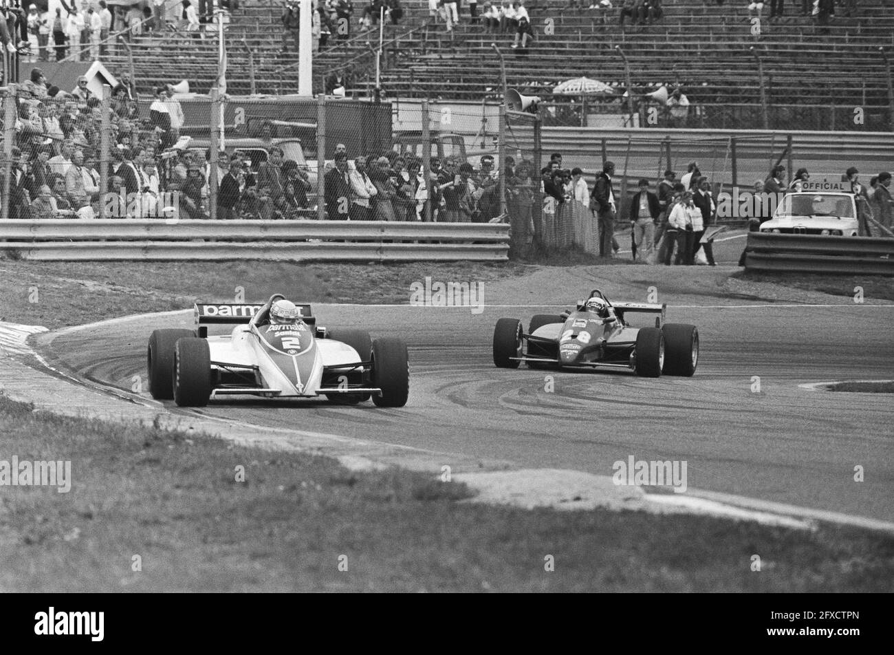 Grand Prix hollandais à Zandvoort ; non 2 Riccardo Patrese, non 28 Didier Pironi en action, 3 juillet 1982, courses automobiles, pays-Bas, agence de presse du xxe siècle photo, nouvelles à retenir, documentaire, photographie historique 1945-1990, histoires visuelles, L'histoire humaine du XXe siècle, immortaliser des moments dans le temps Banque D'Images