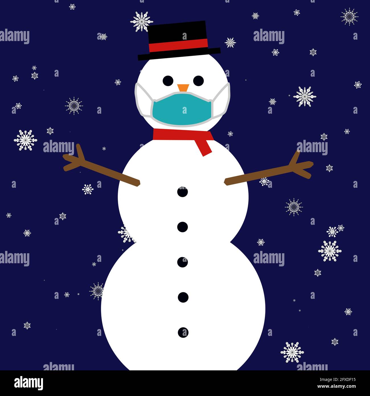 Représentation graphique d'un bonhomme de neige dans la neige portant un  Masque facial à la lumière du coronavirus Photo Stock - Alamy