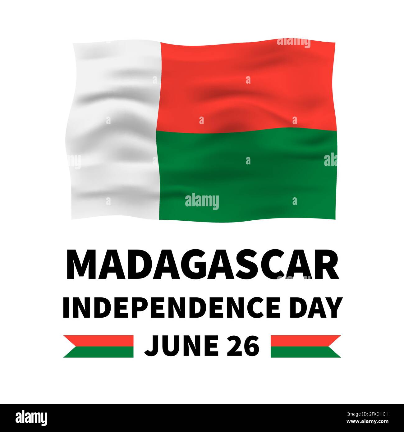 Inscription au Madagascar Independence Day avec drapeau isolé sur blanc. Fête nationale célébrée le 26 juin. Modèle vectoriel pour affiche typographique, bann Image Vectorielle Stock - Alamy