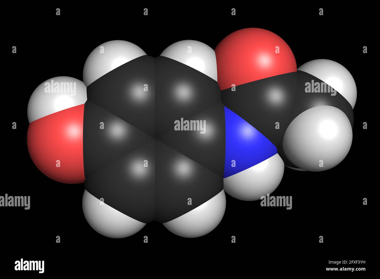 La molécule de médicament de paracétamol acétaminophène 3D rend la structure chimique Banque D'Images