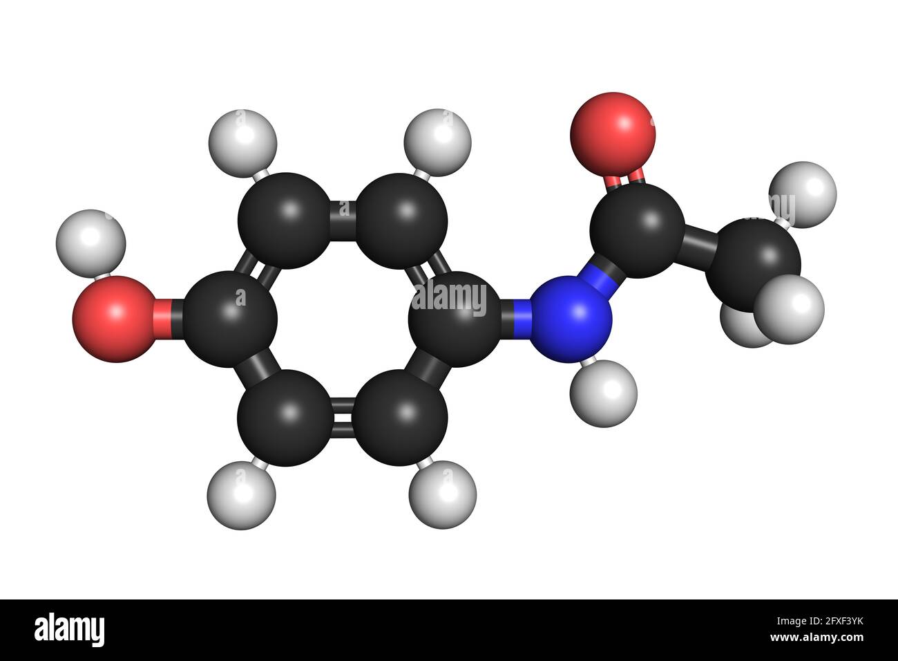 La molécule de médicament de paracétamol acétaminophène 3D rend la structure chimique Banque D'Images