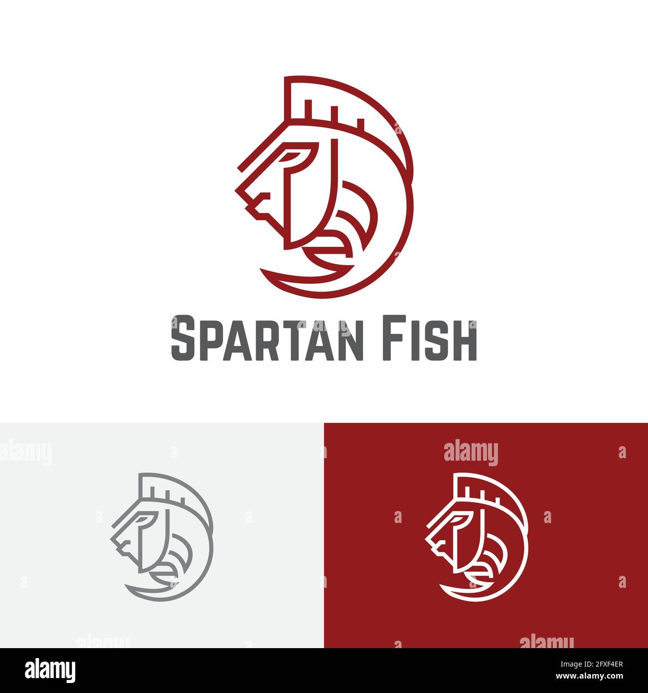 Symbole du logo Brave Spartan Soldier Fish monoline Illustration de Vecteur