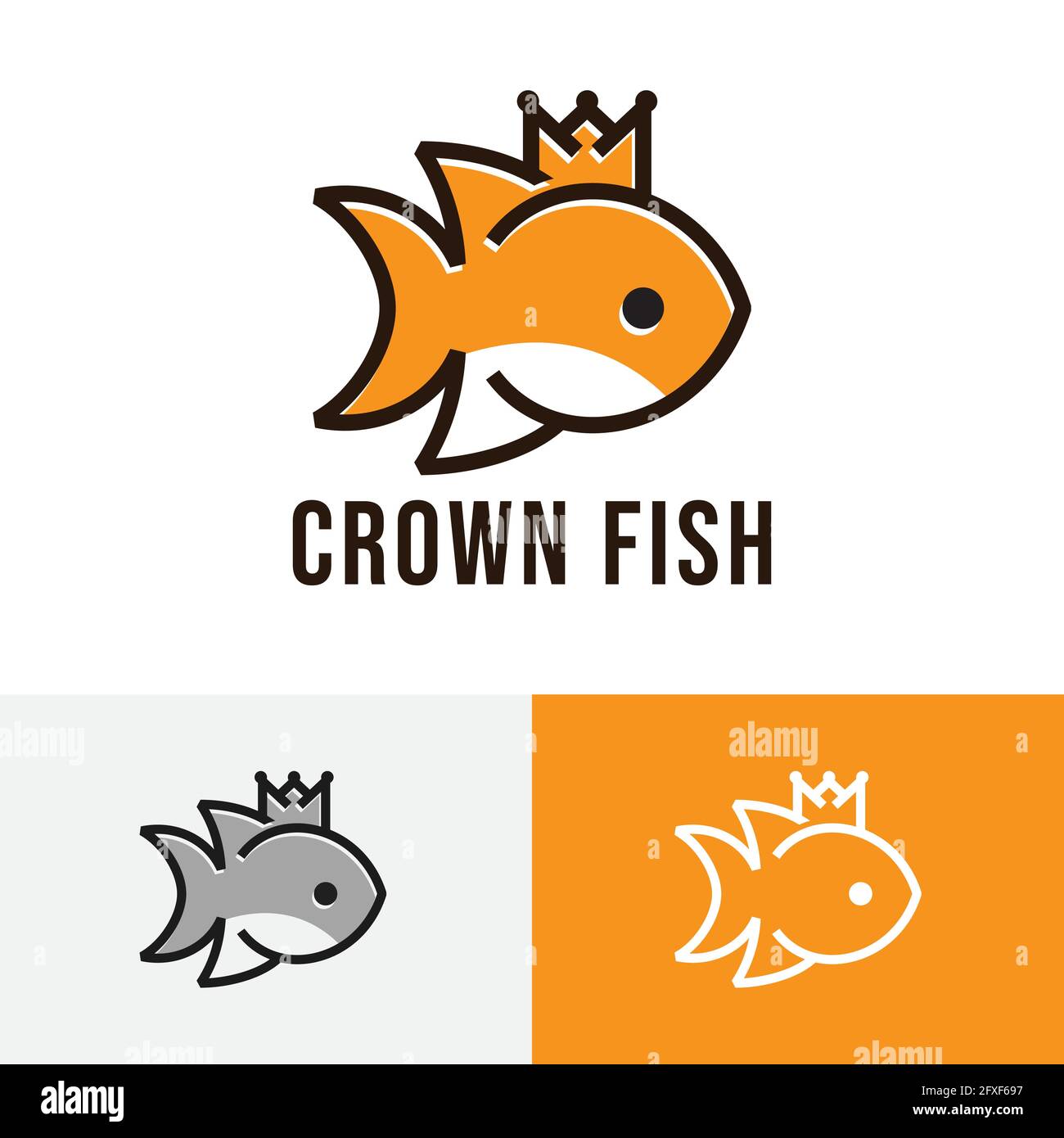 Symbole du logo de la ligne de poissons Little Crown Illustration de Vecteur