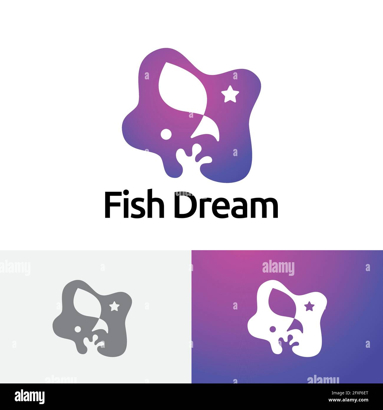 Fish Dream Night Star Water Splash logo simple Illustration de Vecteur