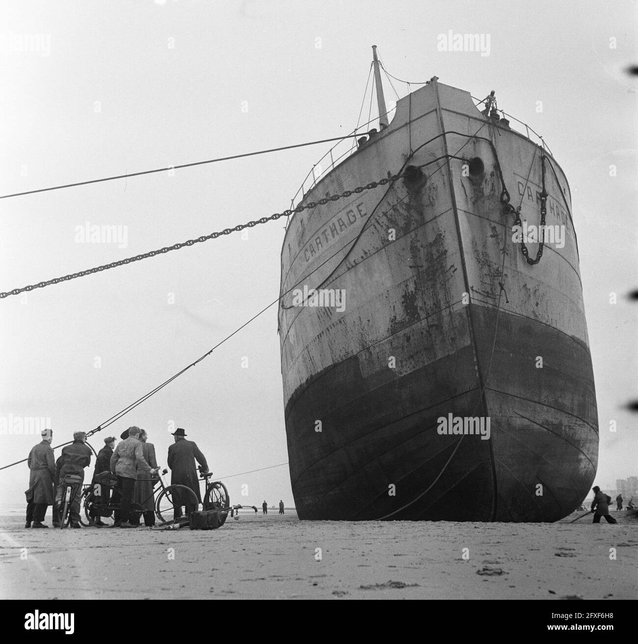 Cargo tunisien Carthage sur la plage de Scheveningen, 19 février 1953, accidents, navigation, navires, Naufrages, pays-Bas, Agence de presse du XXe siècle photo, news to remember, documentaire, photographie historique 1945-1990, histoires visuelles, L'histoire humaine du XXe siècle, immortaliser des moments dans le temps Banque D'Images