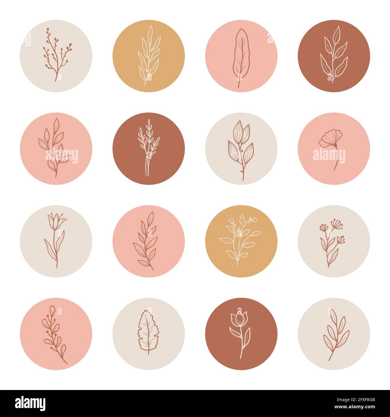 L'histoire Instagram dessinée à la main est mise en évidence avec un minimum de feuilles, de fleurs et d'éléments de branches. Style d'esquisse Doodle. Illustration vectorielle isolée pour logo, insta Highlight, icône. Illustration de Vecteur