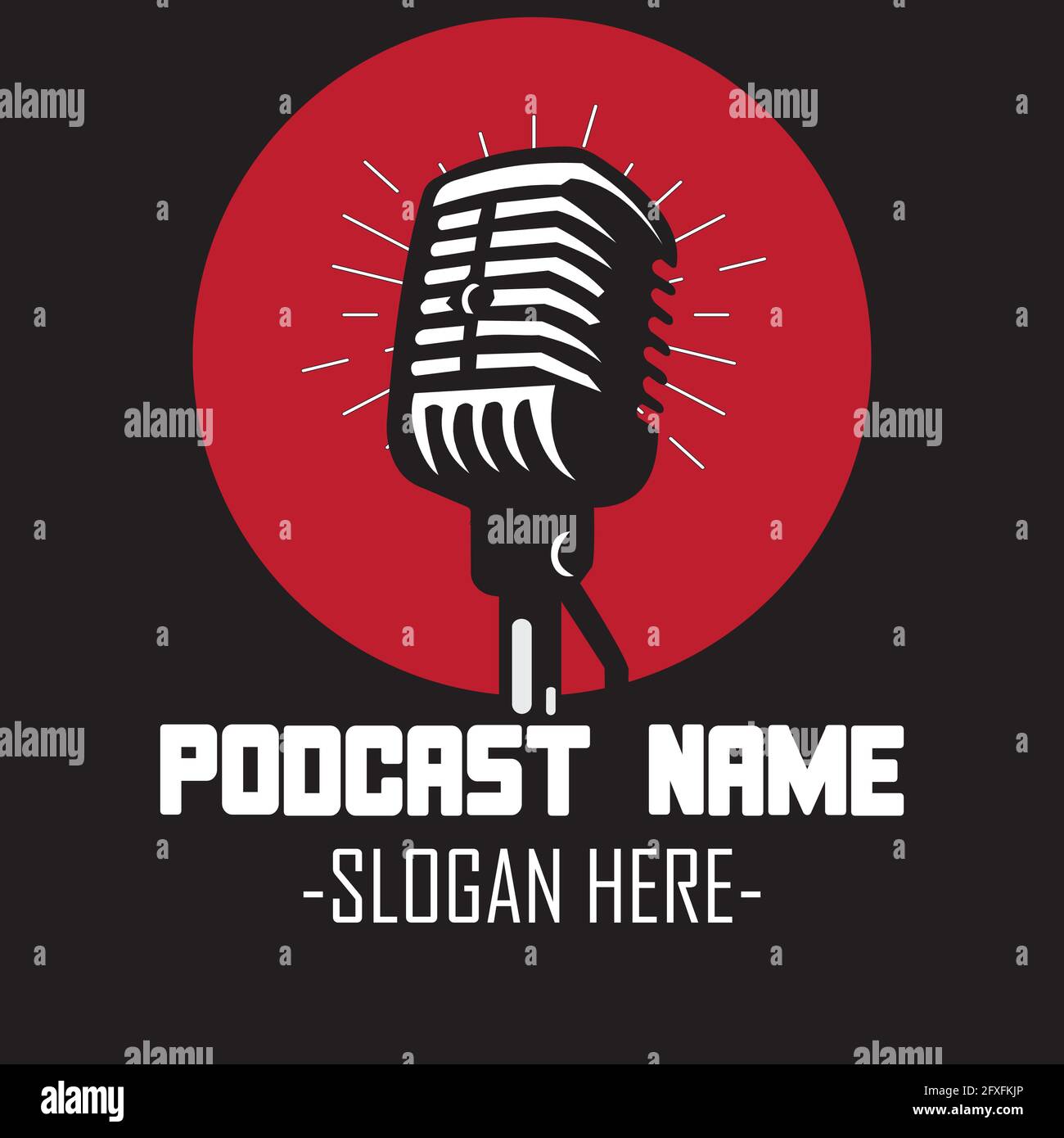logo de podcast dédain avec microphone vintage Illustration de Vecteur