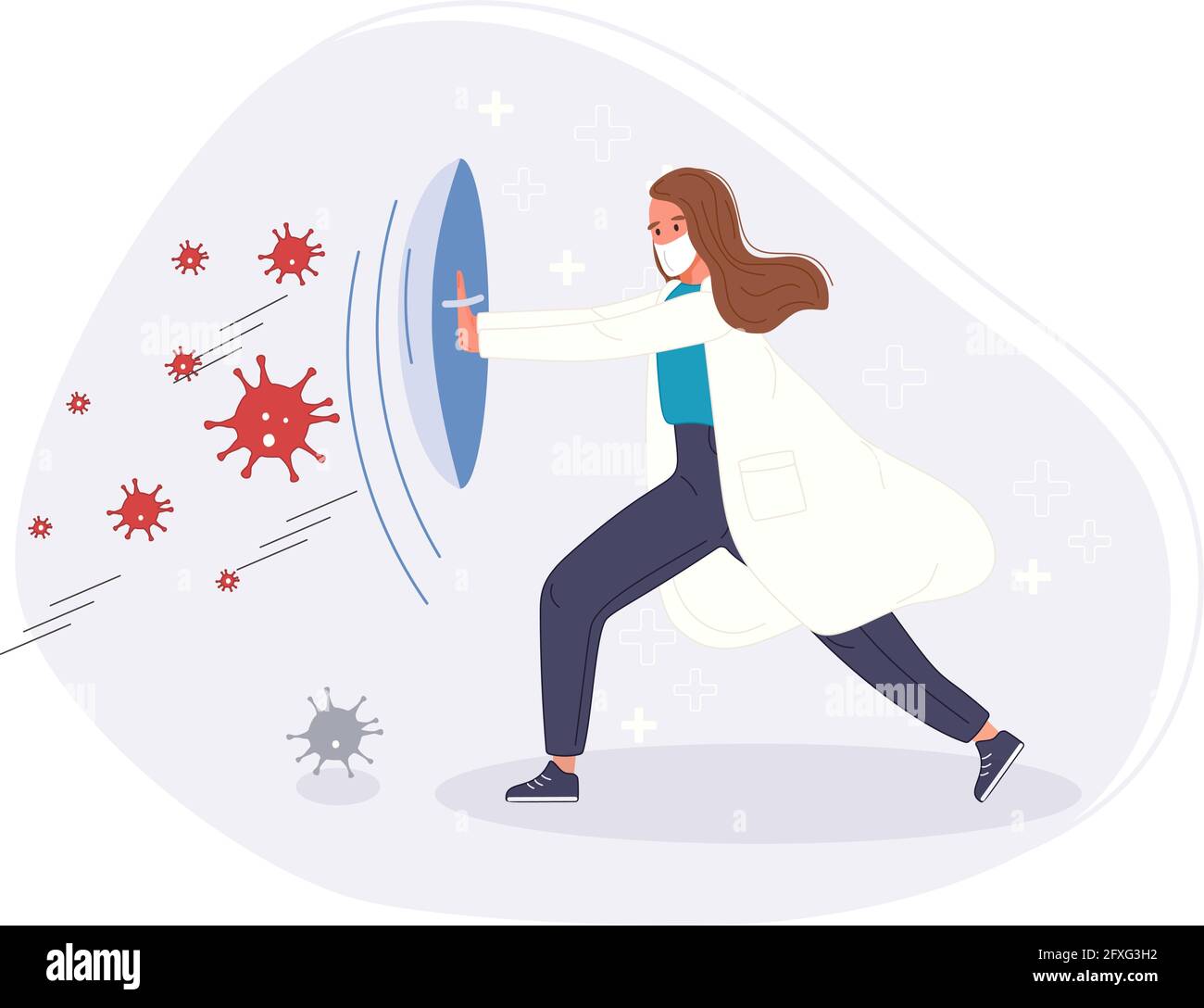 Combattre et protéger le coronavirus. Le personnel médical lutte contre l'écran protecteur en cas de pandémie. Illustration vectorielle Illustration de Vecteur