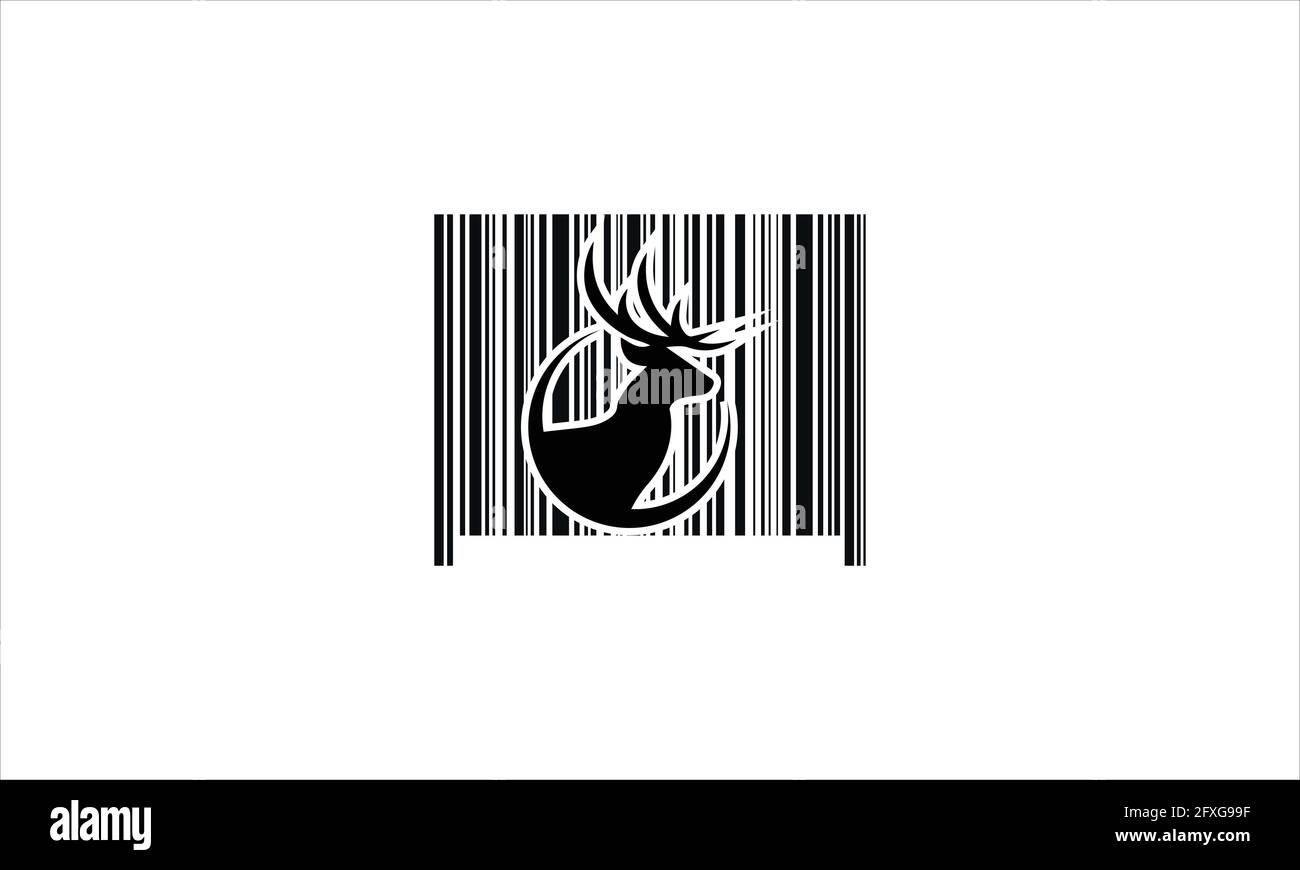 Illustration vectorielle de l'icône de code à barres du logo du renne de Noël noir et blanc Illustration de Vecteur