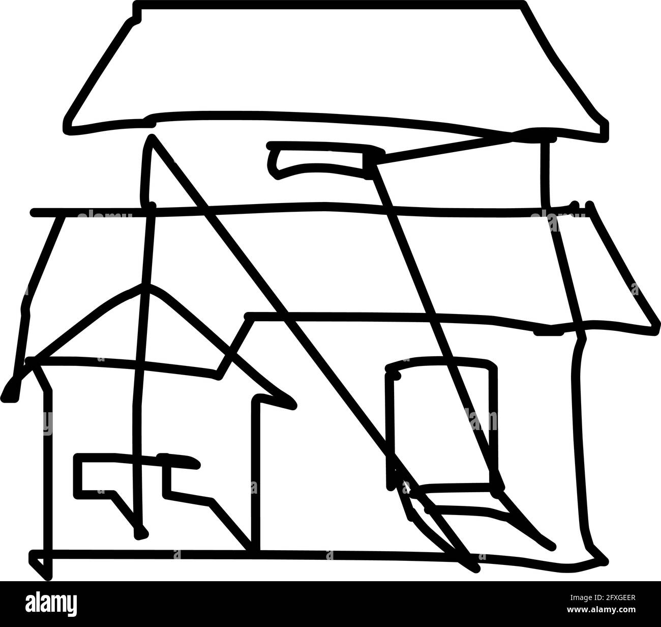 Icône de maison de l'art de ligne rugueux dans le style dessiné à la main, une ligne, noir 09 Illustration de Vecteur