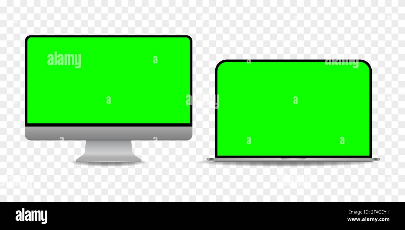 Fond vert de la touche chroma de l'écran sur l'ordinateur portable et le pc.  Illustration vectorielle isolée sur fond transparent Image Vectorielle  Stock - Alamy