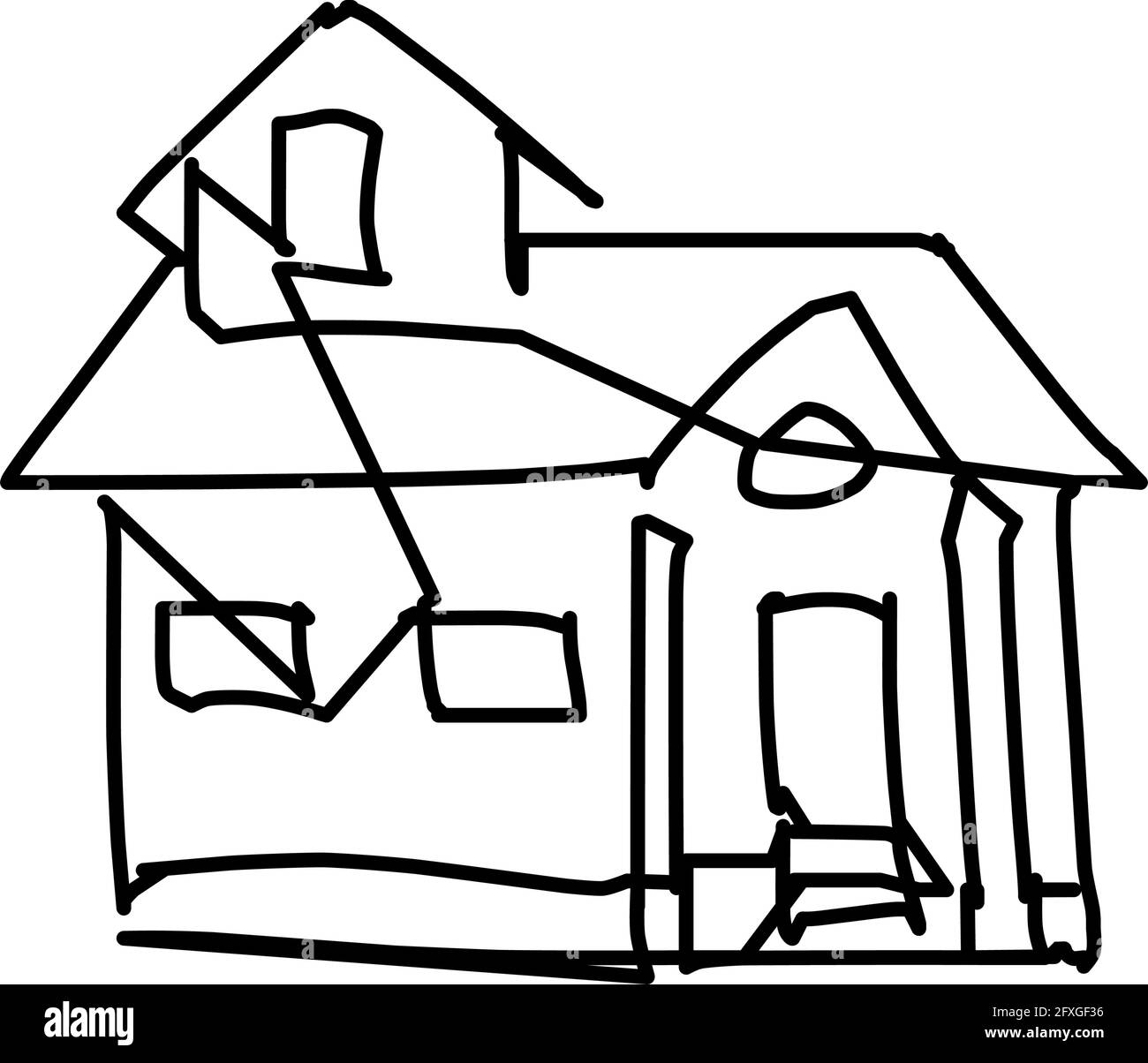 Icône de maison de l'art de ligne rugueux dans le style dessiné à la main, une ligne, noir 25 Illustration de Vecteur