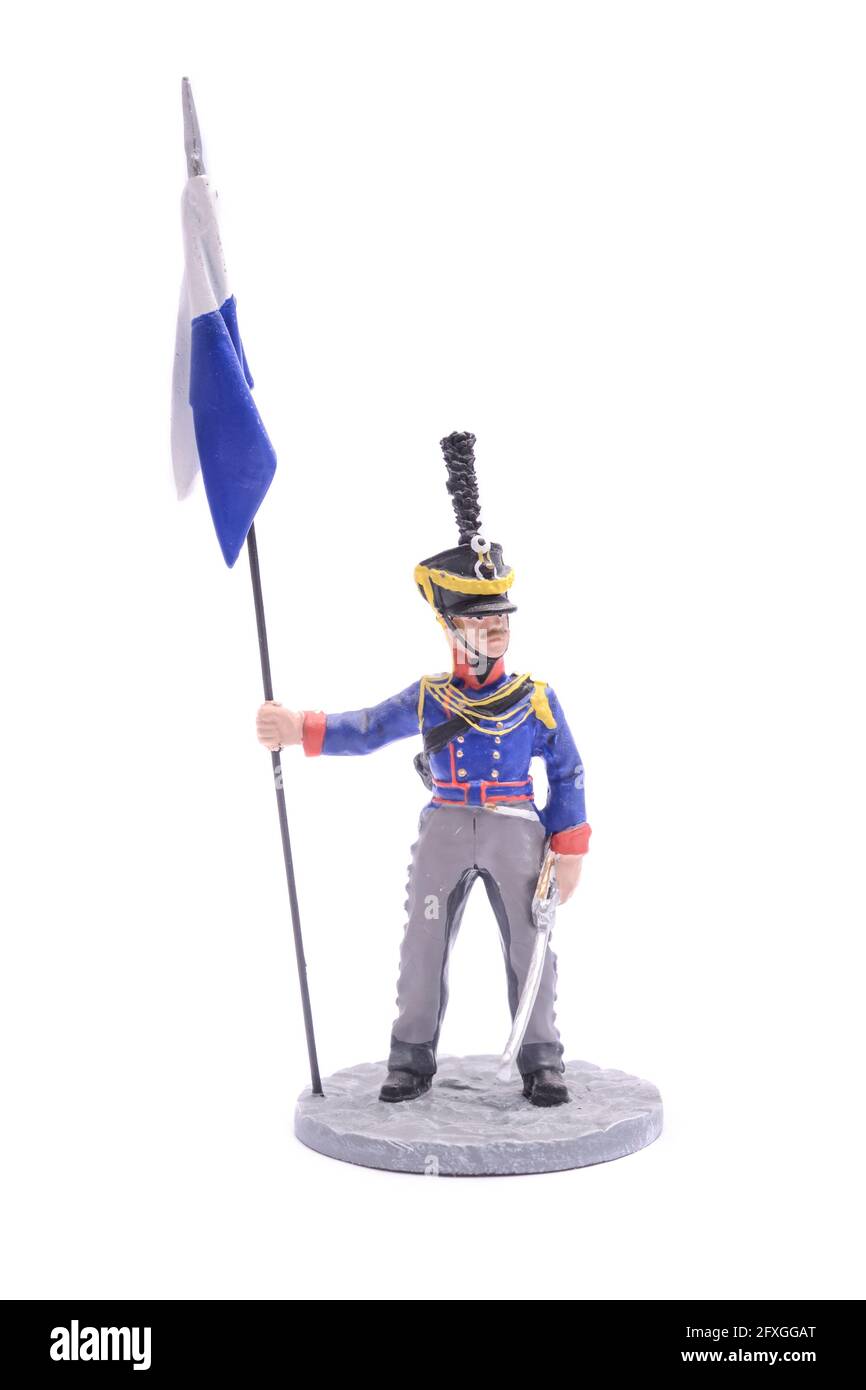 Escaddie de soldat d'étain Brandenburg Landers armée prussienne,1812-1813 isolé sur blanc Banque D'Images