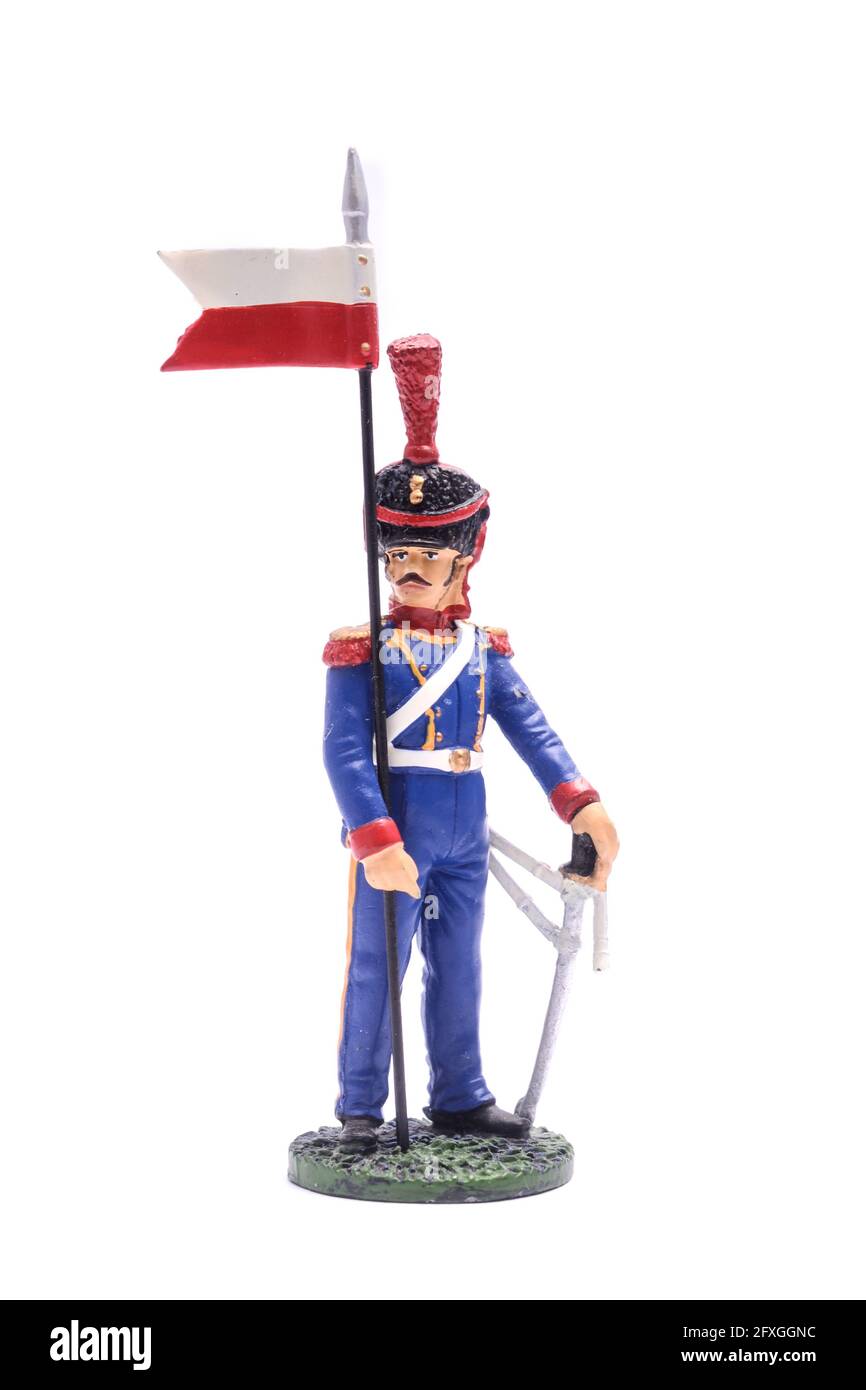 Le soldat de l'étain s'est fait des compagnies d'élite des 2nd Lanciers, l'armée du Grand-Duché de Varsovie isolé sur blanc Banque D'Images