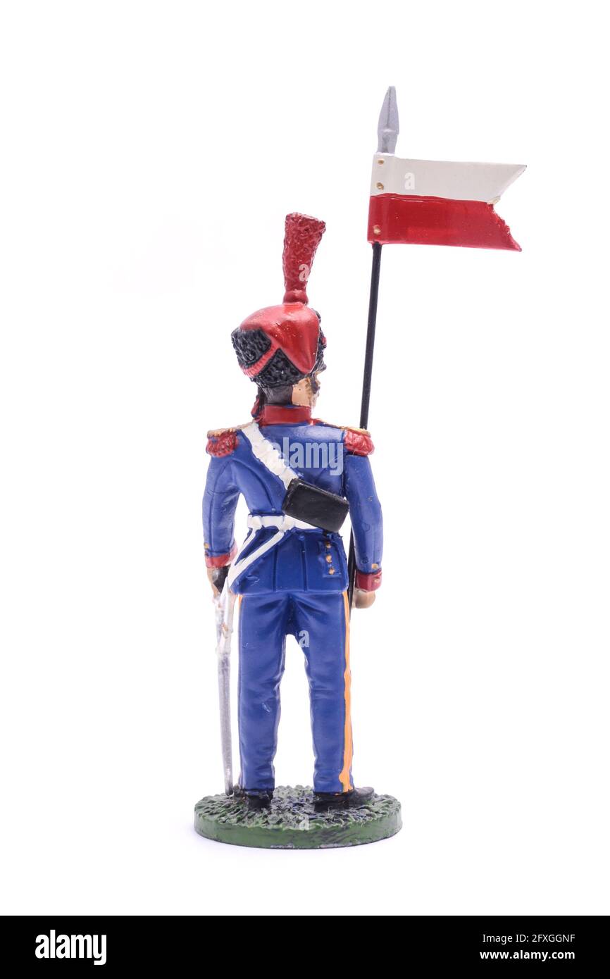 Le soldat de l'étain s'est fait des compagnies d'élite des 2nd Lanciers, l'armée du Grand-Duché de Varsovie isolé sur blanc Banque D'Images