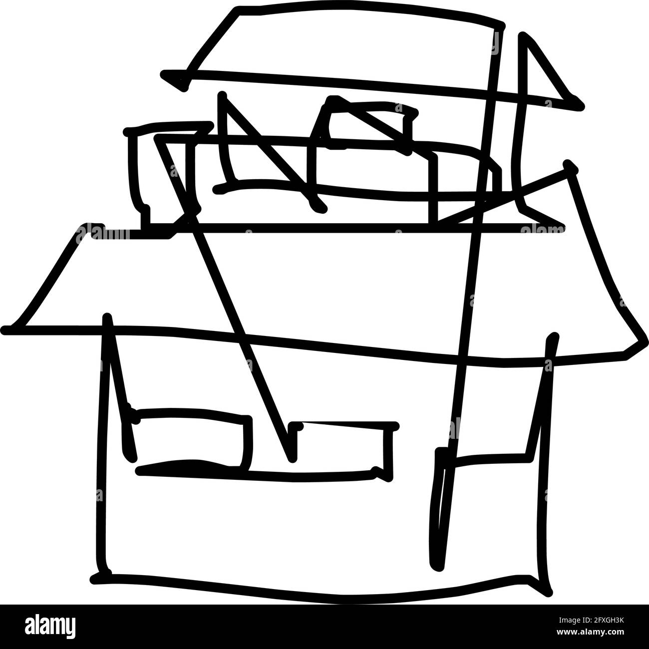 Icône de maison de l'art de ligne rugueux dans le style dessiné à la main, une ligne, noir 28 Illustration de Vecteur