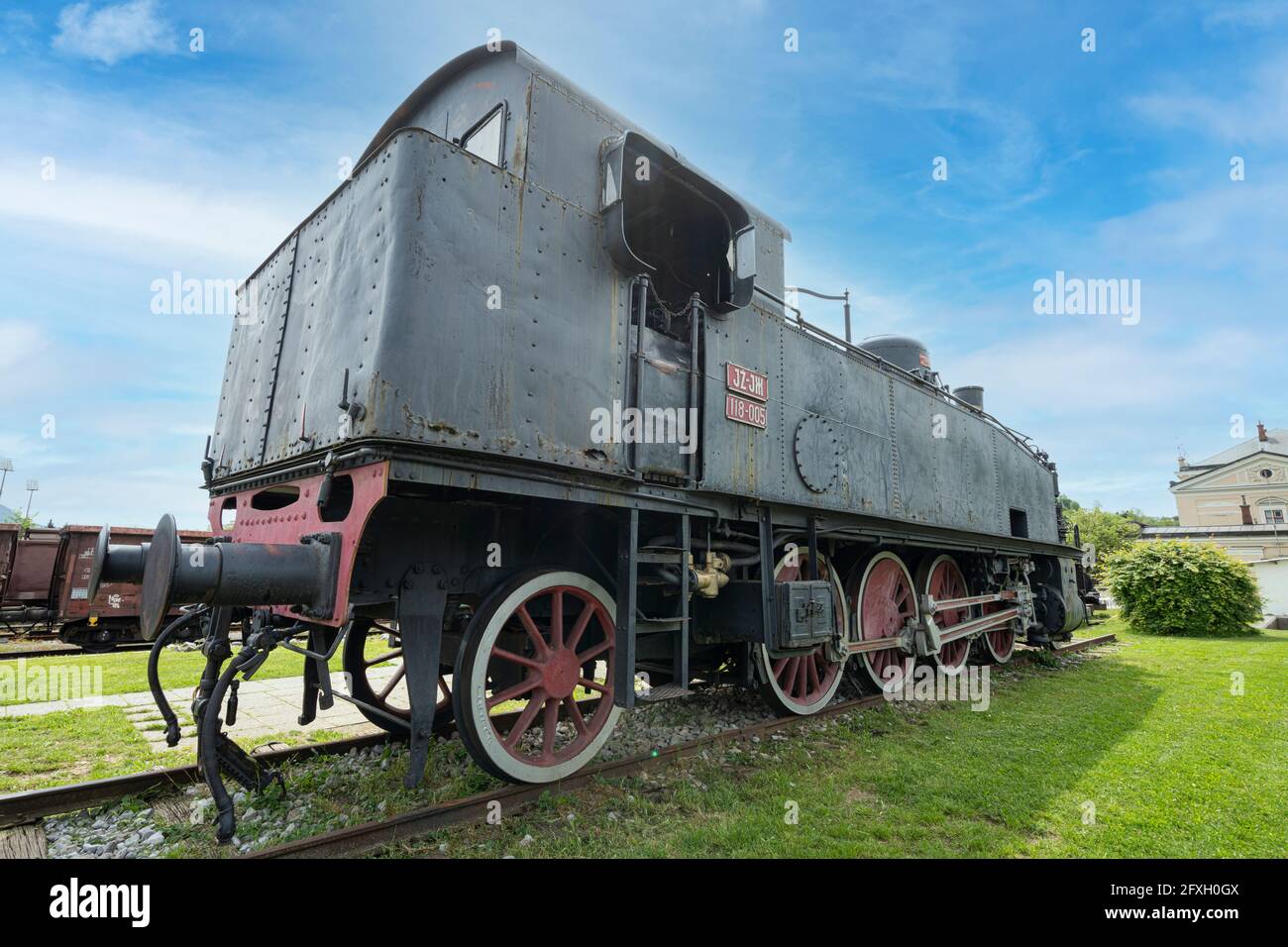 Nova Gorica, Slovénie. 21 mai 2021. Une vieille locomotive à vapeur à la gare de la ville Banque D'Images