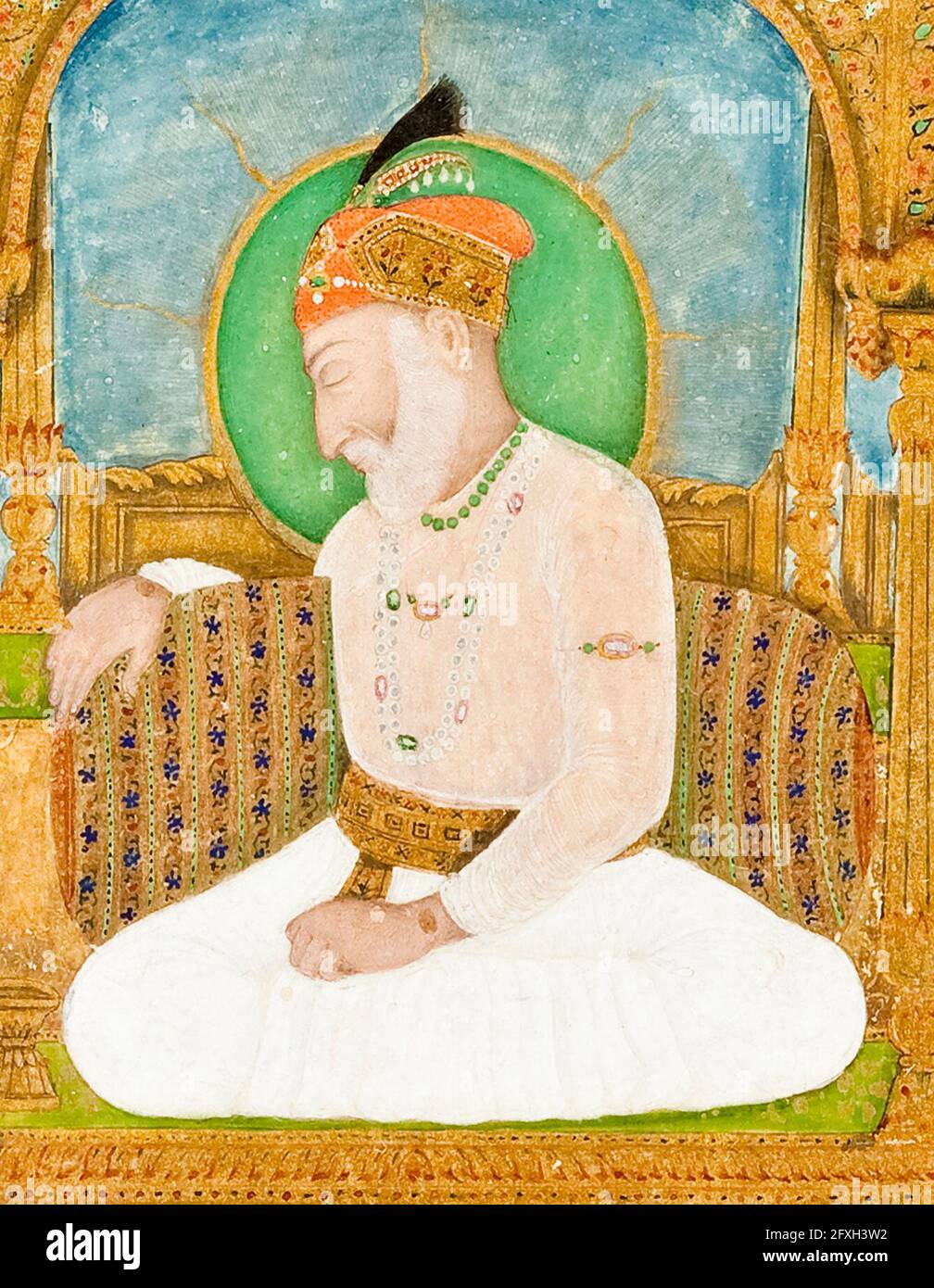 Empereur Shah Alam II (1728-1806), 17e empereur moghol (1760-1788 et 1788-1806), portrait peint par Khair Ullah Musawir, 1801 Banque D'Images