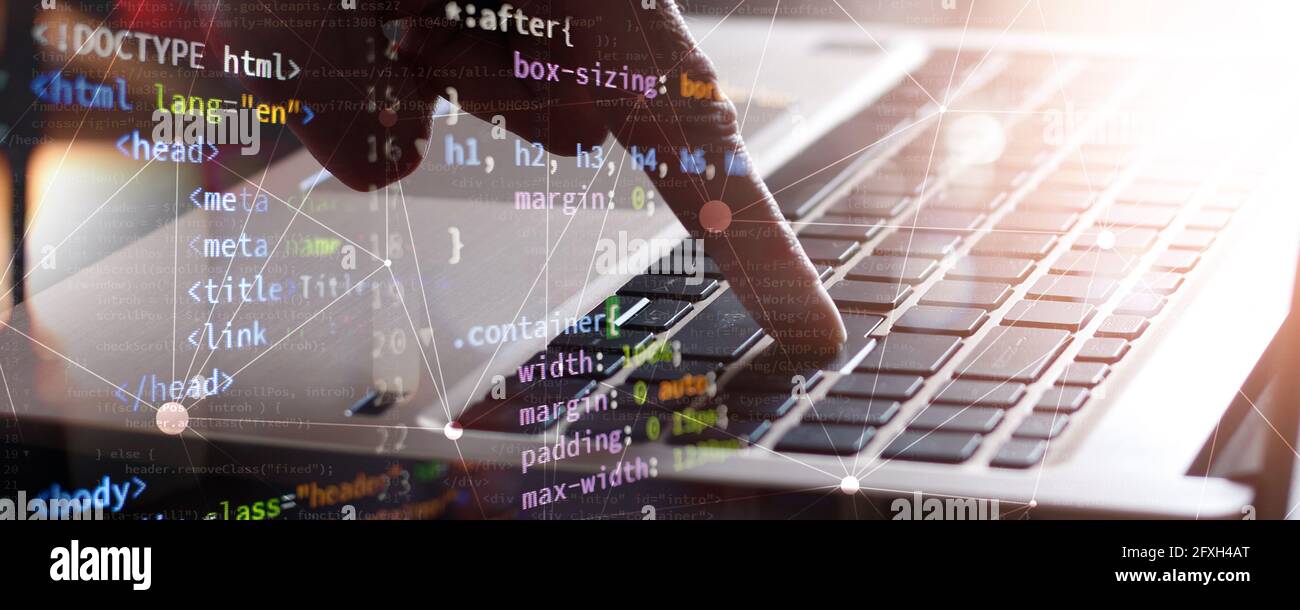 langage informatique html et css. technologies web concept people connections. internet fron-end banner. médias mixtes Banque D'Images