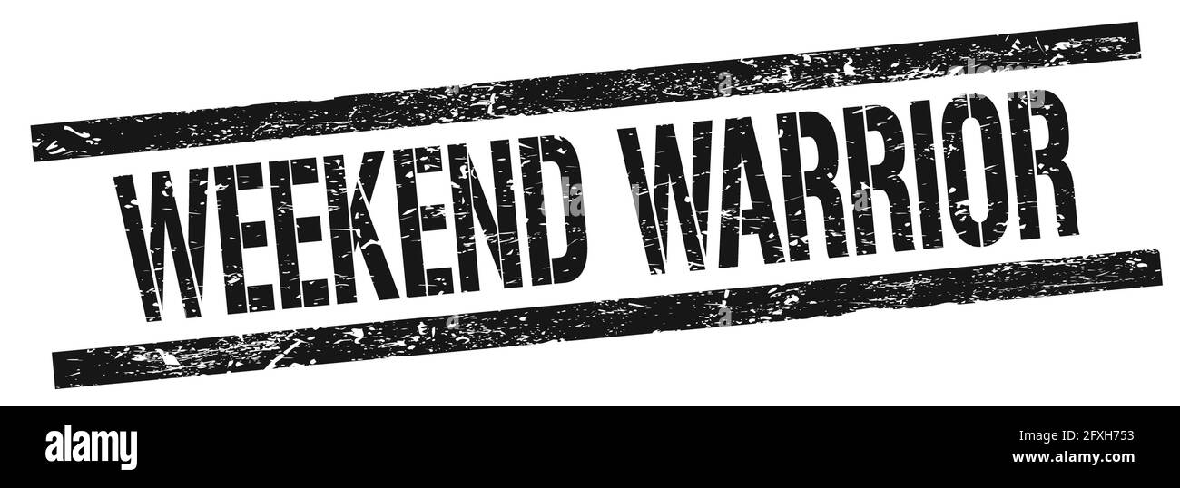 TEXTE DU GUERRIER DU WEEK-END sur le signe noir de timbre rectangle grungy. Banque D'Images