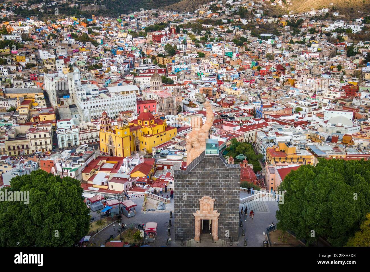 Vue aérienne du centre historique de la ville de Guanajuato à Guanajuato, Mexique. Banque D'Images