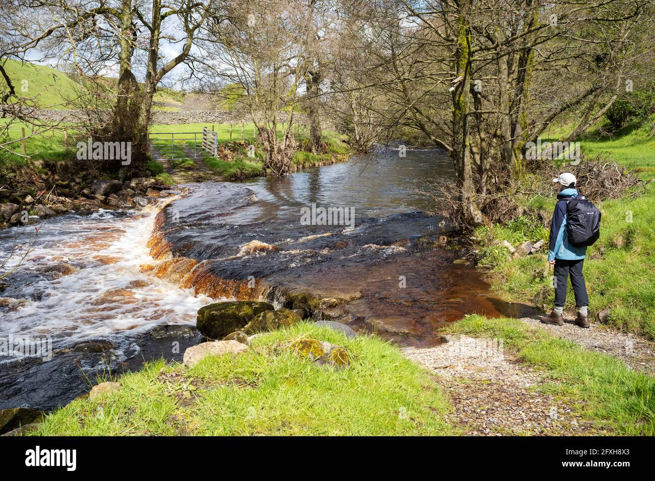 The watersplash à travers Arkle Beck, Whaw, Arkengarthdale, Yorkshire Dales, Royaume-Uni Banque D'Images