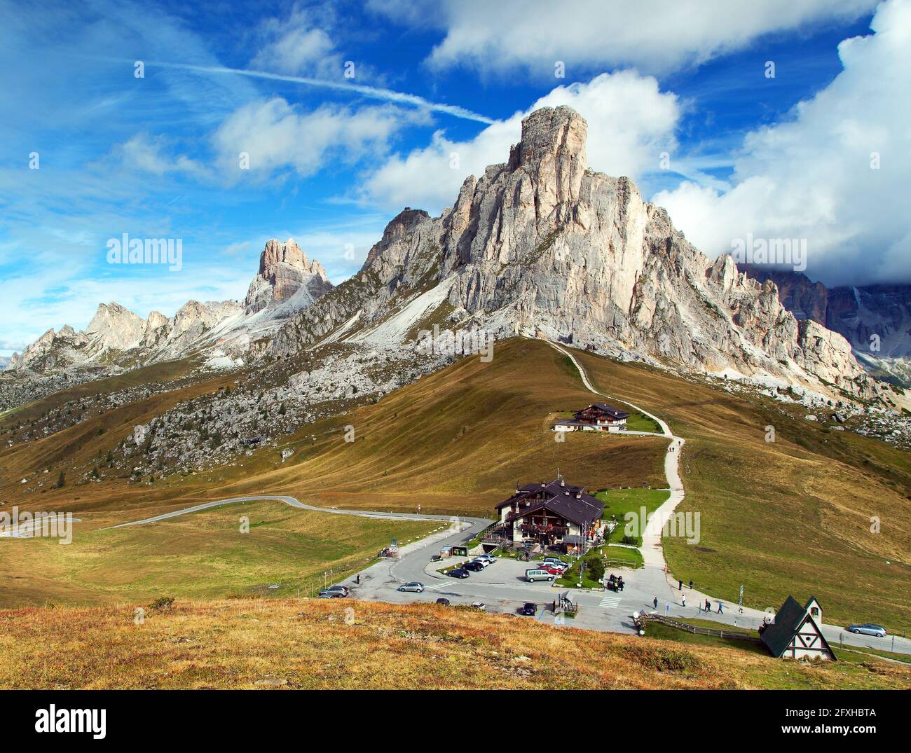 Passo Giau près de Cortina d Ampezzo et de la mout Ra Gusela et Nuvolau, Alpes Dolomites montagnes, Italie Banque D'Images