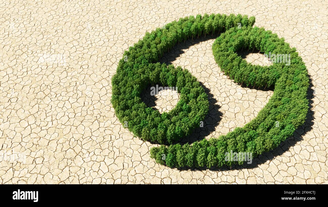 Concept ou groupe conceptuel d'arbre forestier vert sur fond de sol sec comme signe de cancer du zodiaque. Un symbole d'illustration 3d pour ésotérique, le M. Banque D'Images