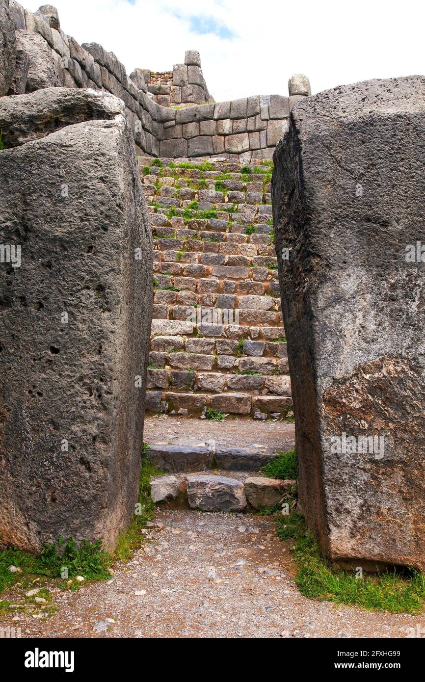 Vue sur Sacsayhuaman, ruines de l'Inca à Cusco ou Cuzco, Pérou Banque D'Images
