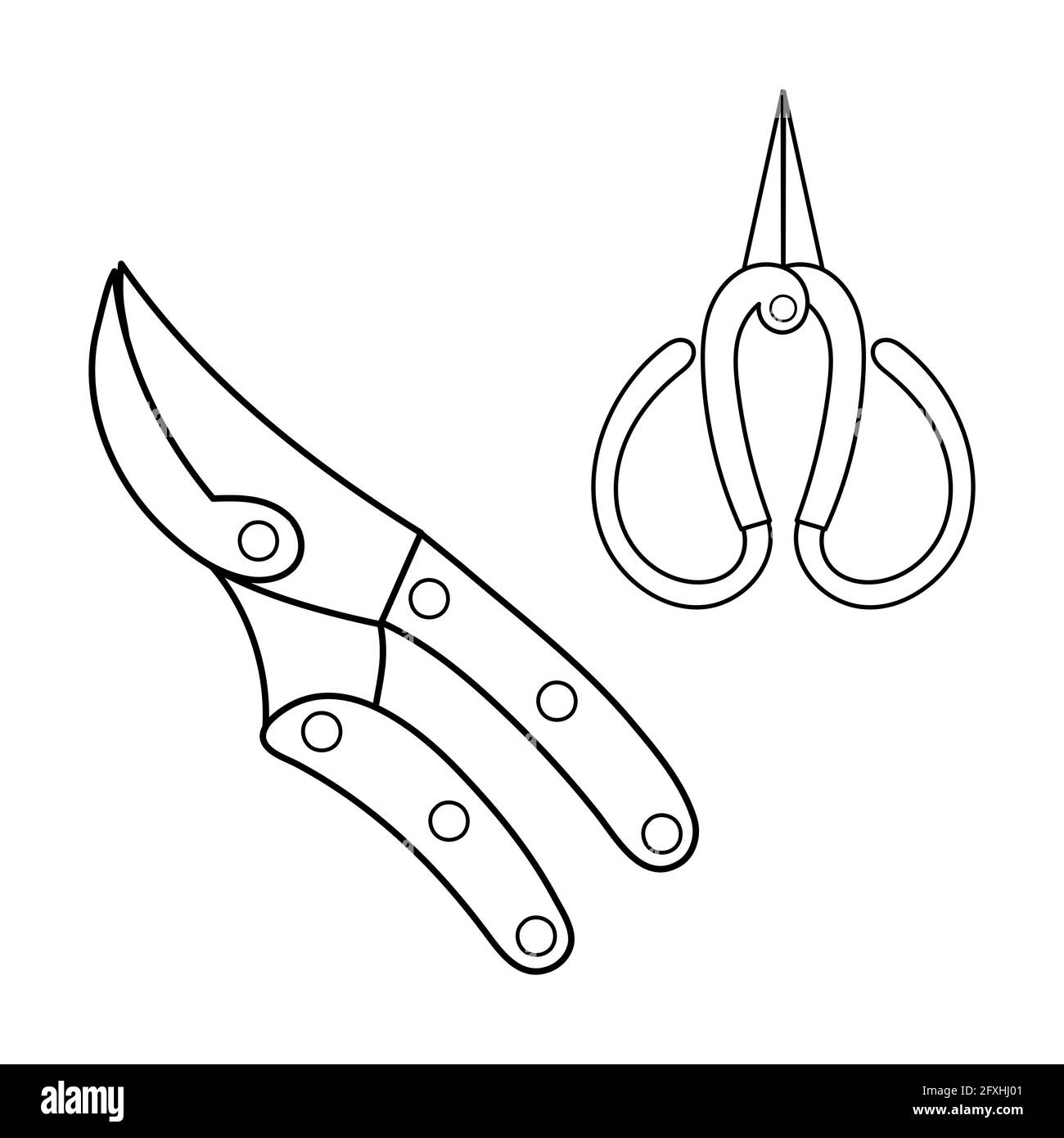 Outils de jardinage taille-ciseaux et contour simple minimaliste conception plate illustration vectorielle isolée sur fond blanc Illustration de Vecteur