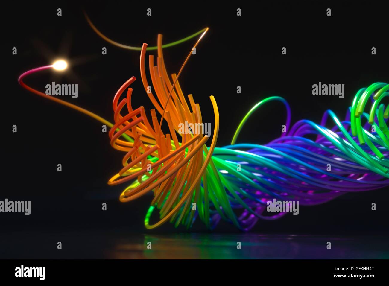 Image générée numériquement, fils de fibres optiques multicolores Banque D'Images