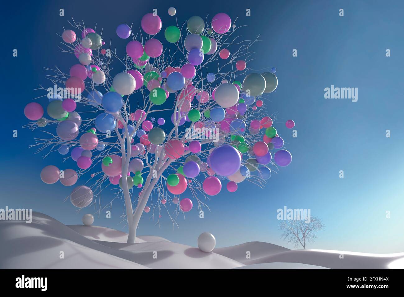 Des boules multicolores d'image générées numériquement qui poussent sur l'arbre Banque D'Images