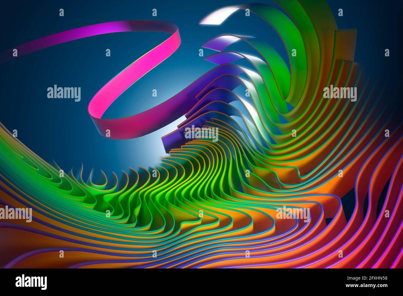 Motif de ruban ondulé multicolore à l'image générée numériquement Banque D'Images