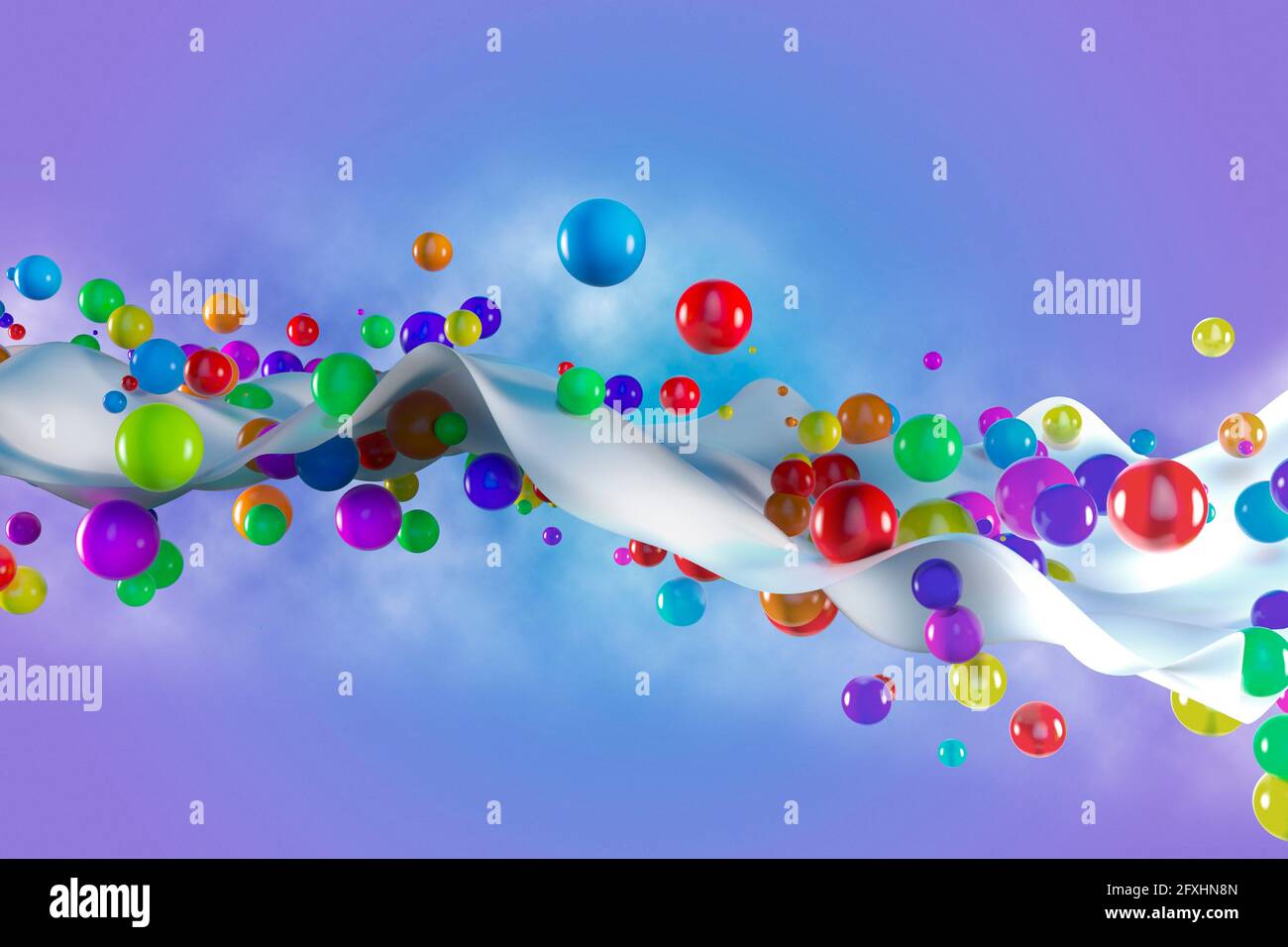 Boules multicolores d'image générées numériquement sur la vague Banque D'Images