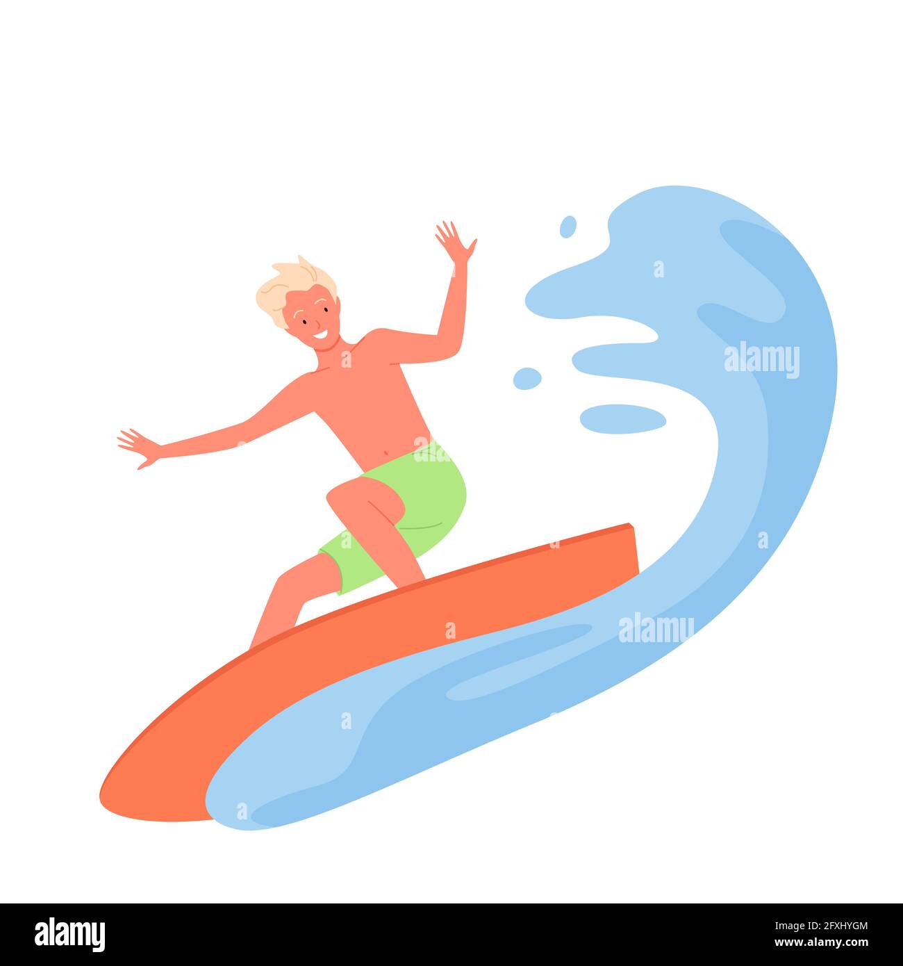 Homme de surf, activité sportive extrême d'été, surfeur à cheval sur la vague tropicale Illustration de Vecteur
