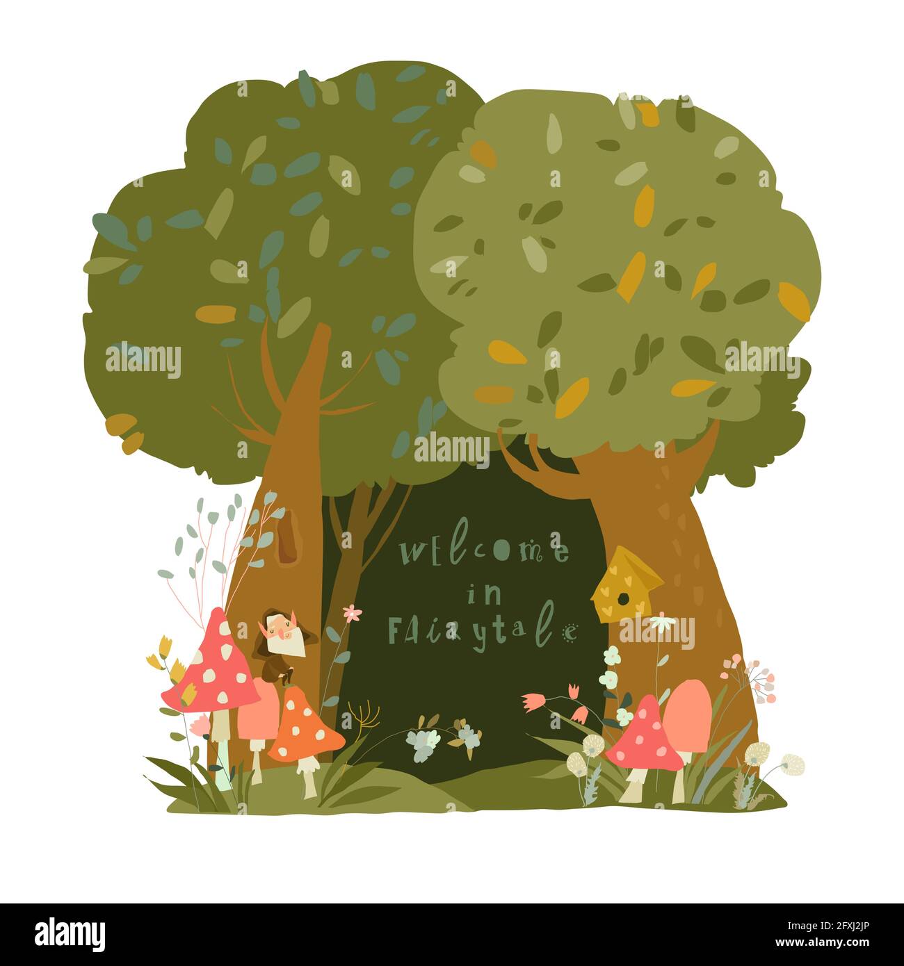 Une belle scène d'été de bois avec des arbres et de l'herbe et espace au centre Illustration de Vecteur