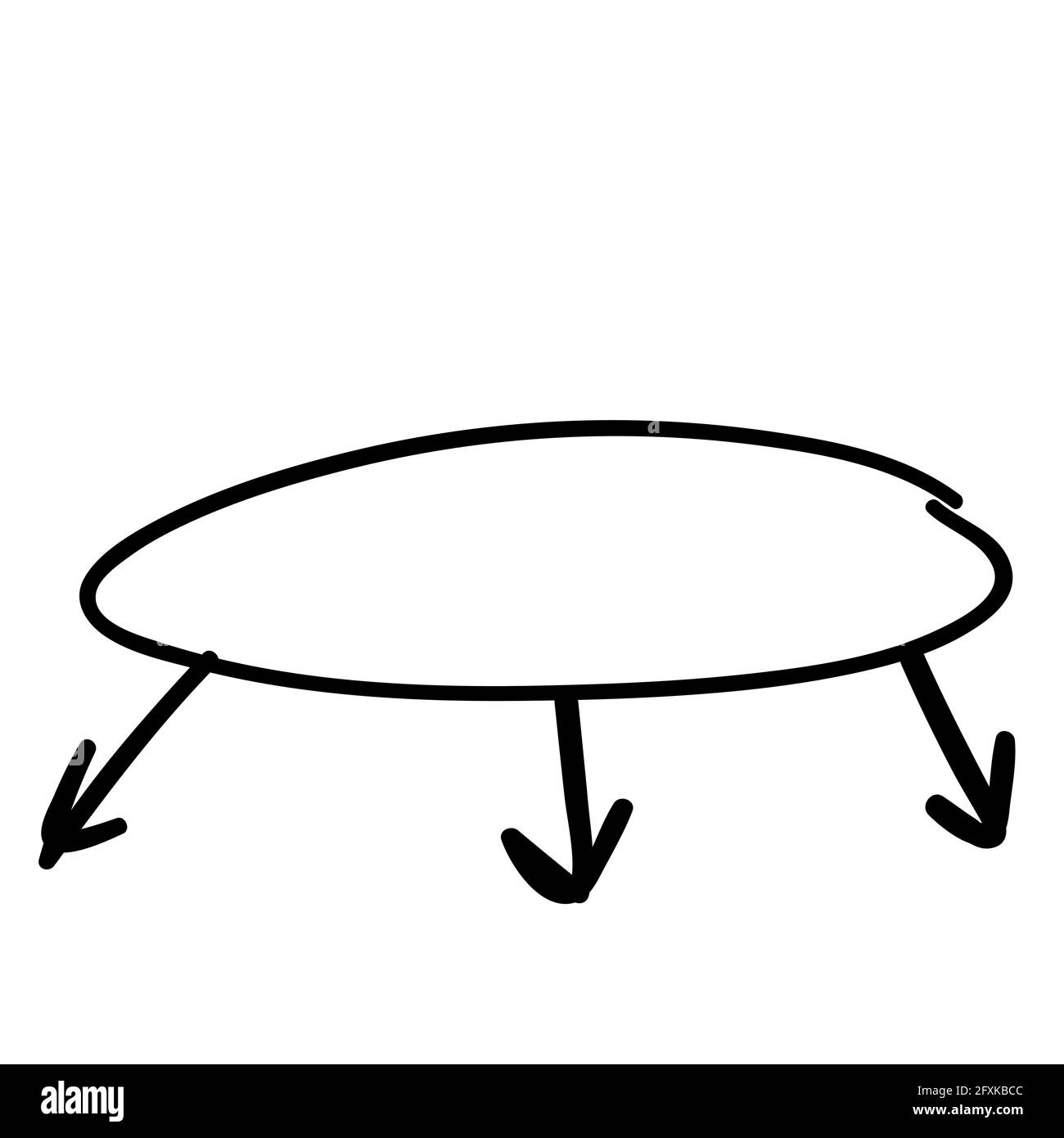 cadre ovale avec trois flèches vers le bas. dessin à la main doodle pour infographies, fond noir, linéaire, blanc. Noir, linéaire, cadres et flèches pour infogra Illustration de Vecteur