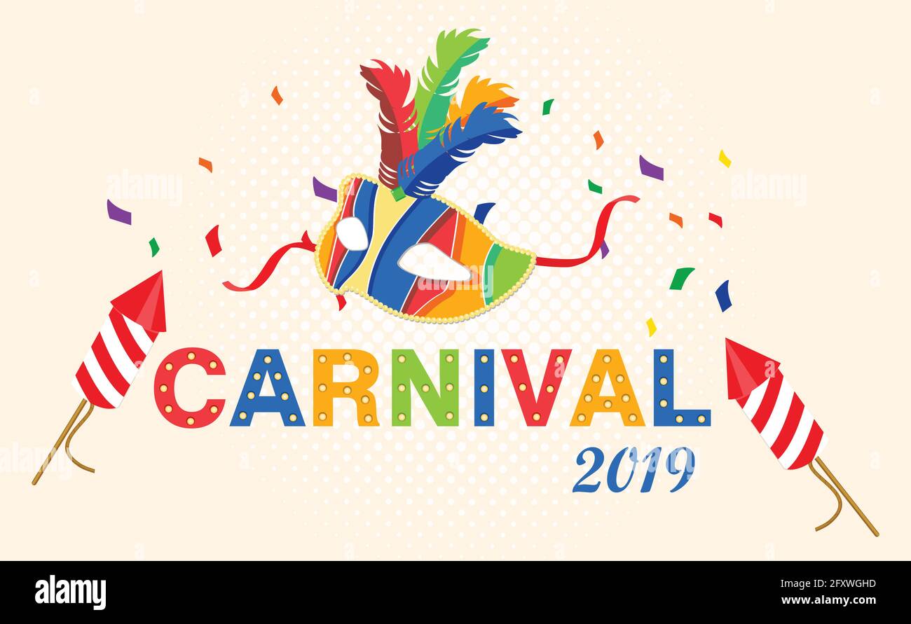 Carte de carnaval ou bannière avec confetti. Typographie. 2019 Illustration de Vecteur