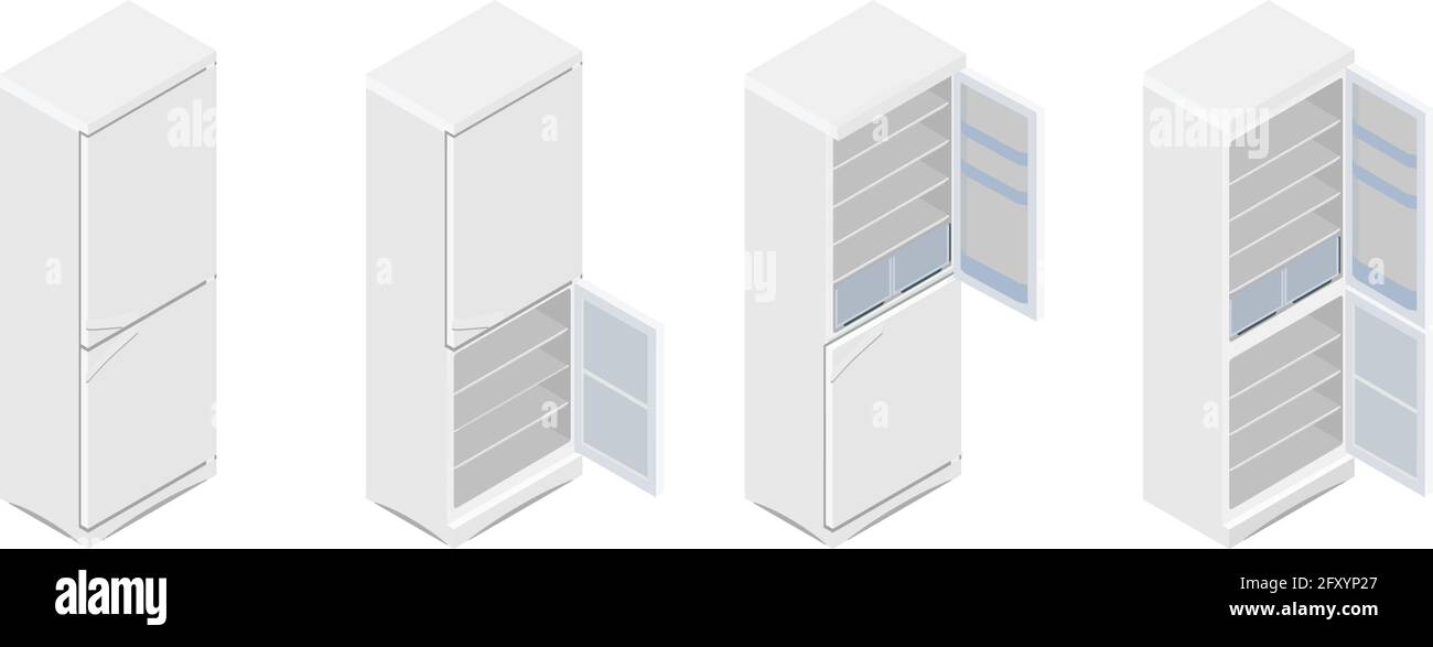 Illustration vectorielle, réfrigérateur vide gris isométrique. Icône réfrigérateur ou réfrigérateur Illustration de Vecteur