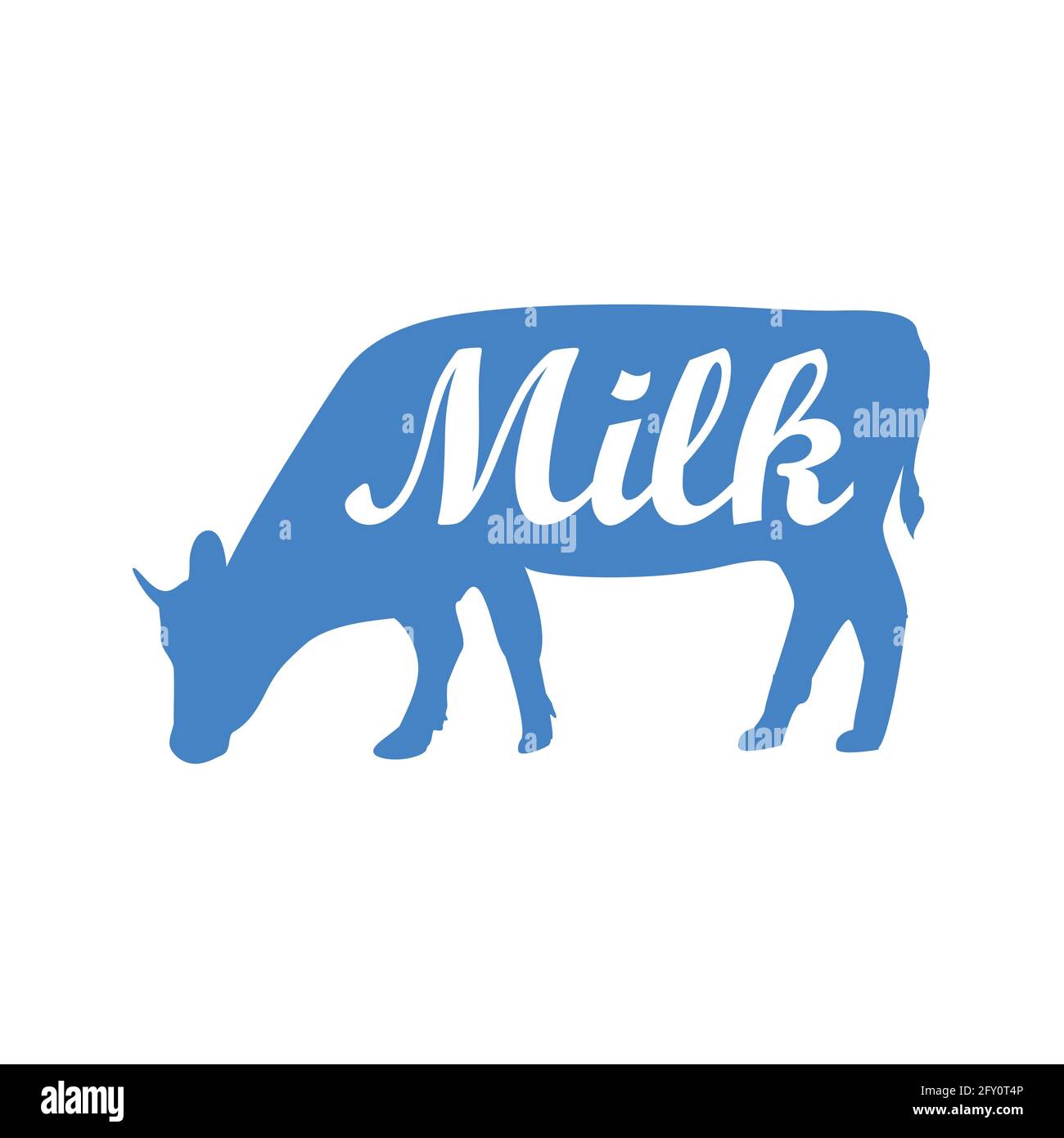 Le lait, la vache. Silhouette de vache avec logo, texte, ferme laitière, lait bio, produit naturel. Logo vache à lait pour les produits laitiers et de la viande - boutique, marché. Typogr Illustration de Vecteur
