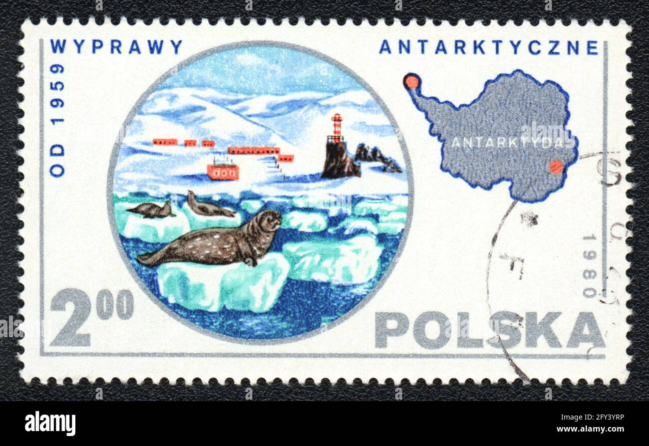Timbre-poste. Expédition en Antarctique 1959, de la série, Pologne, 1980 Banque D'Images