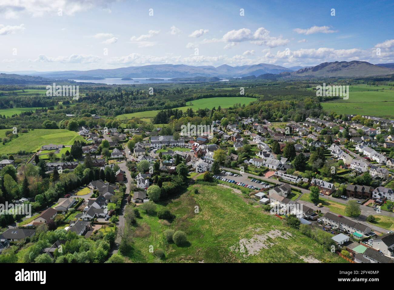 Vue aérienne par drone de Drymen Stirlingshire Banque D'Images